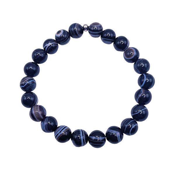 Featherly Black Striped Agate Stacker Crystal Gemstone Beaded Bracelet