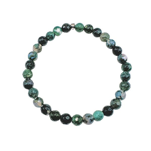 Featherly Moss Agate Faceted Mini Stacker Crystal Gemstone Beaded Bracelet