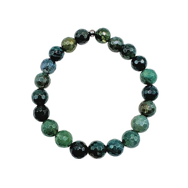 Featherly Moss Agate Faceted Stacker Beaded Crystal Gemstone Bracelet