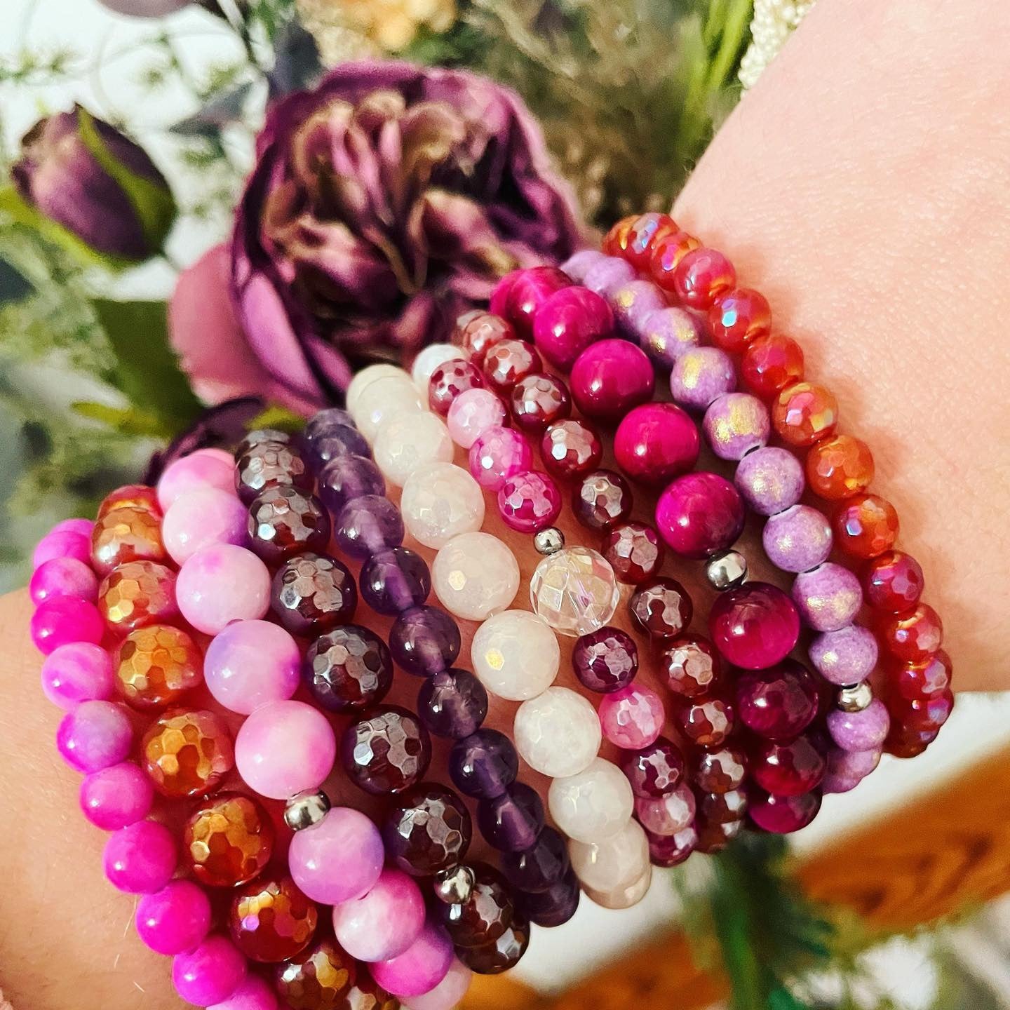 Balance - Black Cherry Agate Faceted Stacker Bracelet