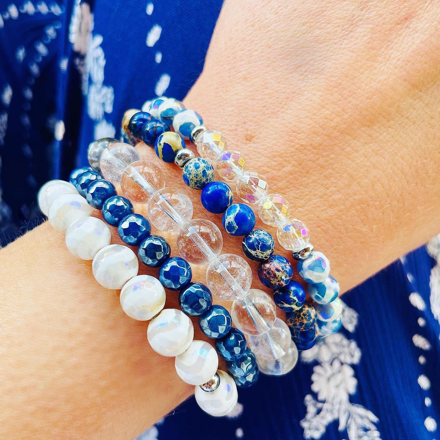 Balance - Navy Agate Faceted Mini Stacker Bracelet
