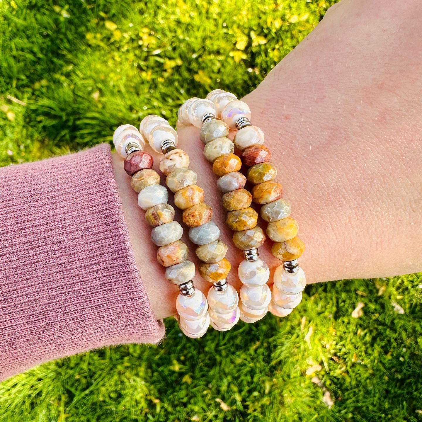 Positive Purpose - Crazy Lace Agate and White Wave Tibetan Agate Bracelet