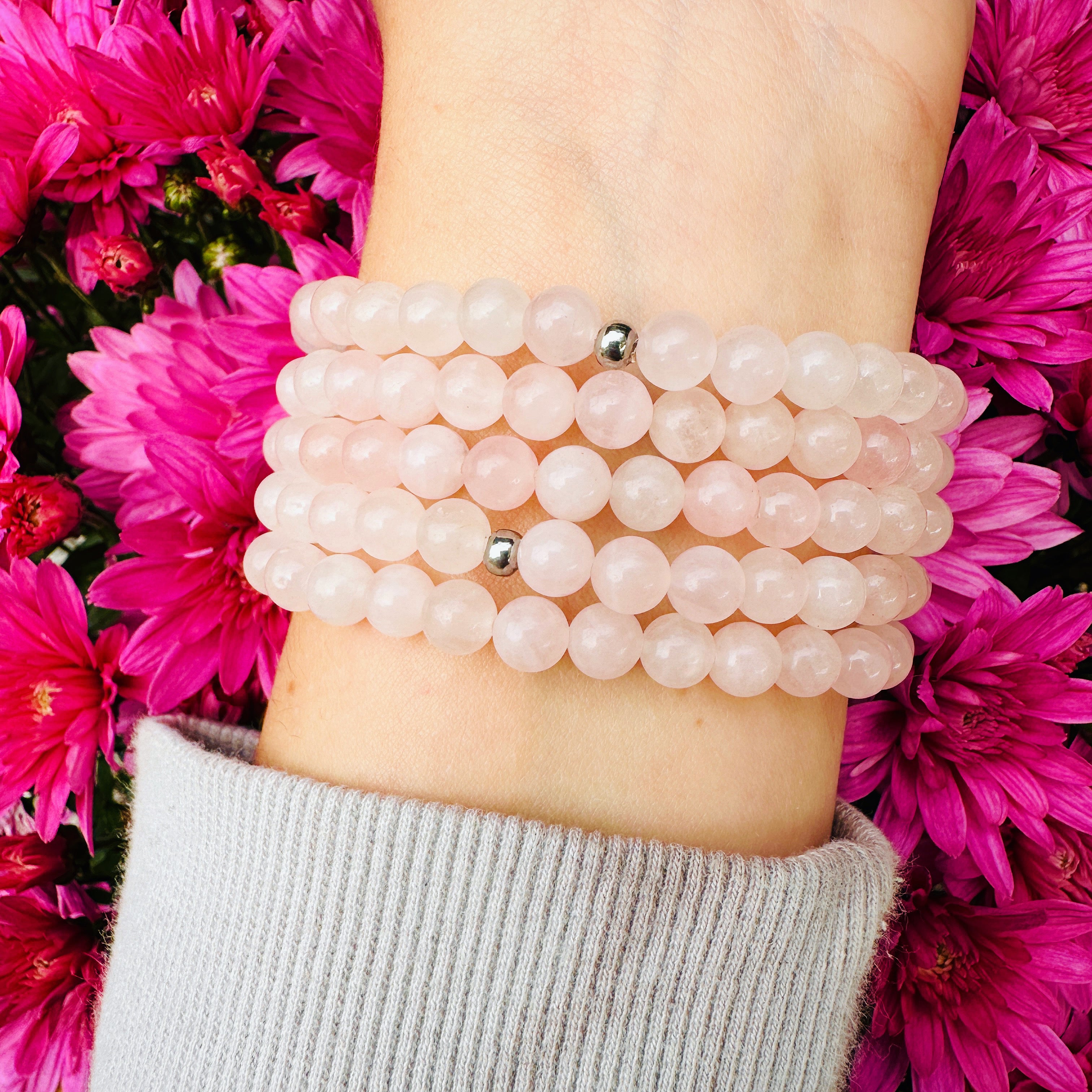 rose quartz beaded bracelets