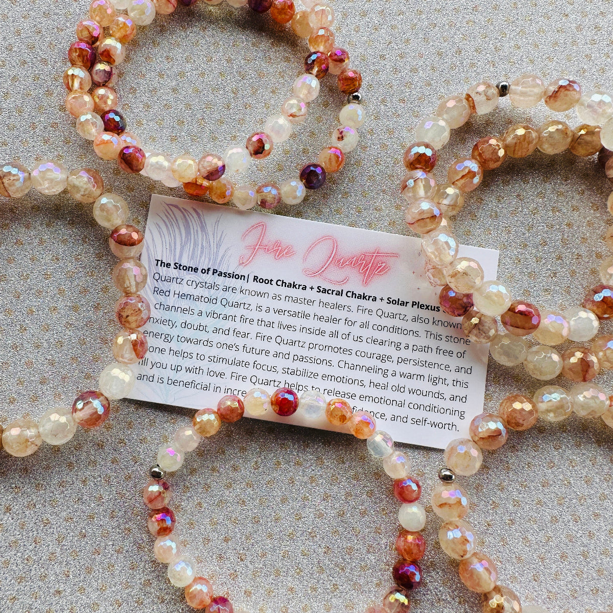 Fire Quartz beaded gemstone bracelet