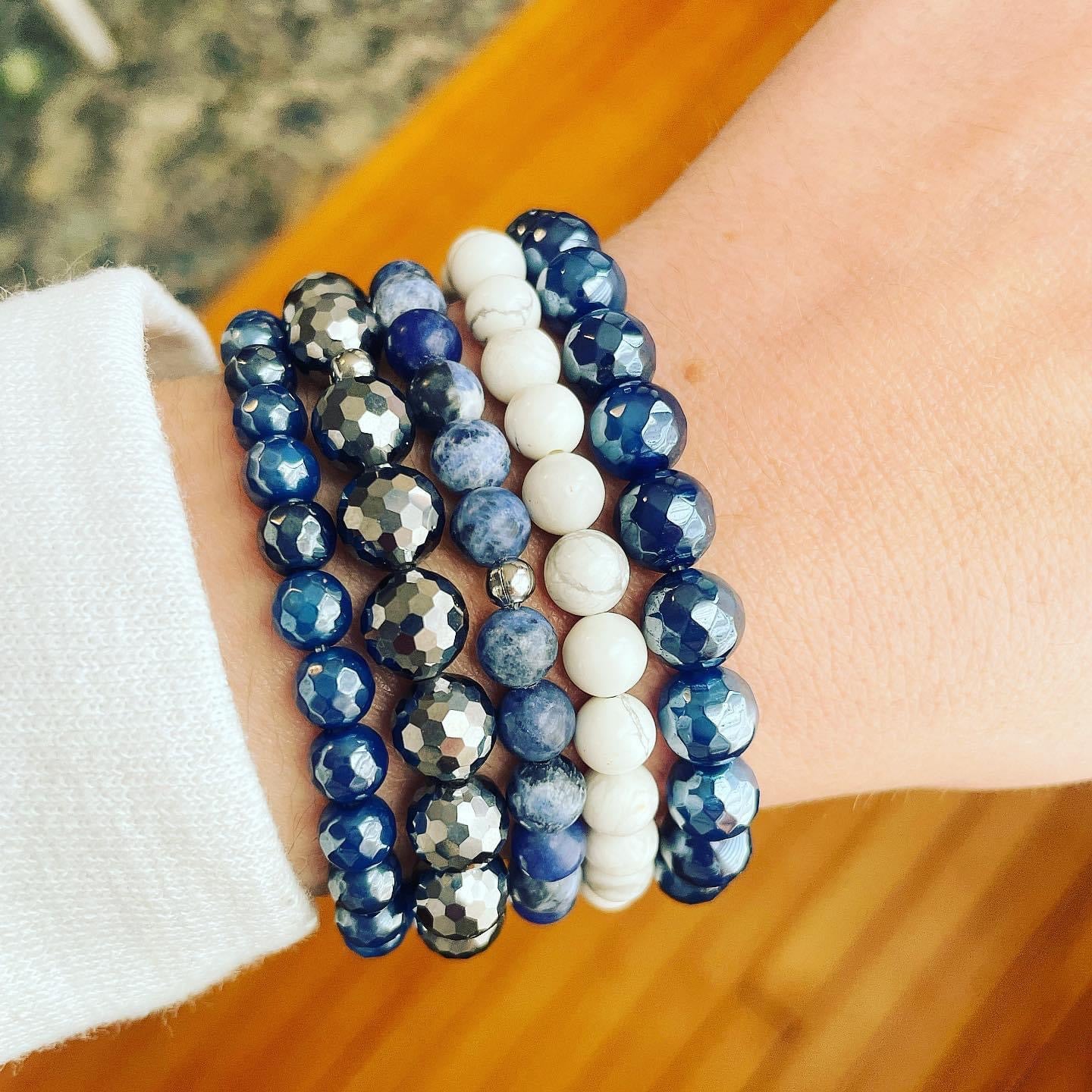Balance - Navy Agate Faceted Mini Stacker Bracelet