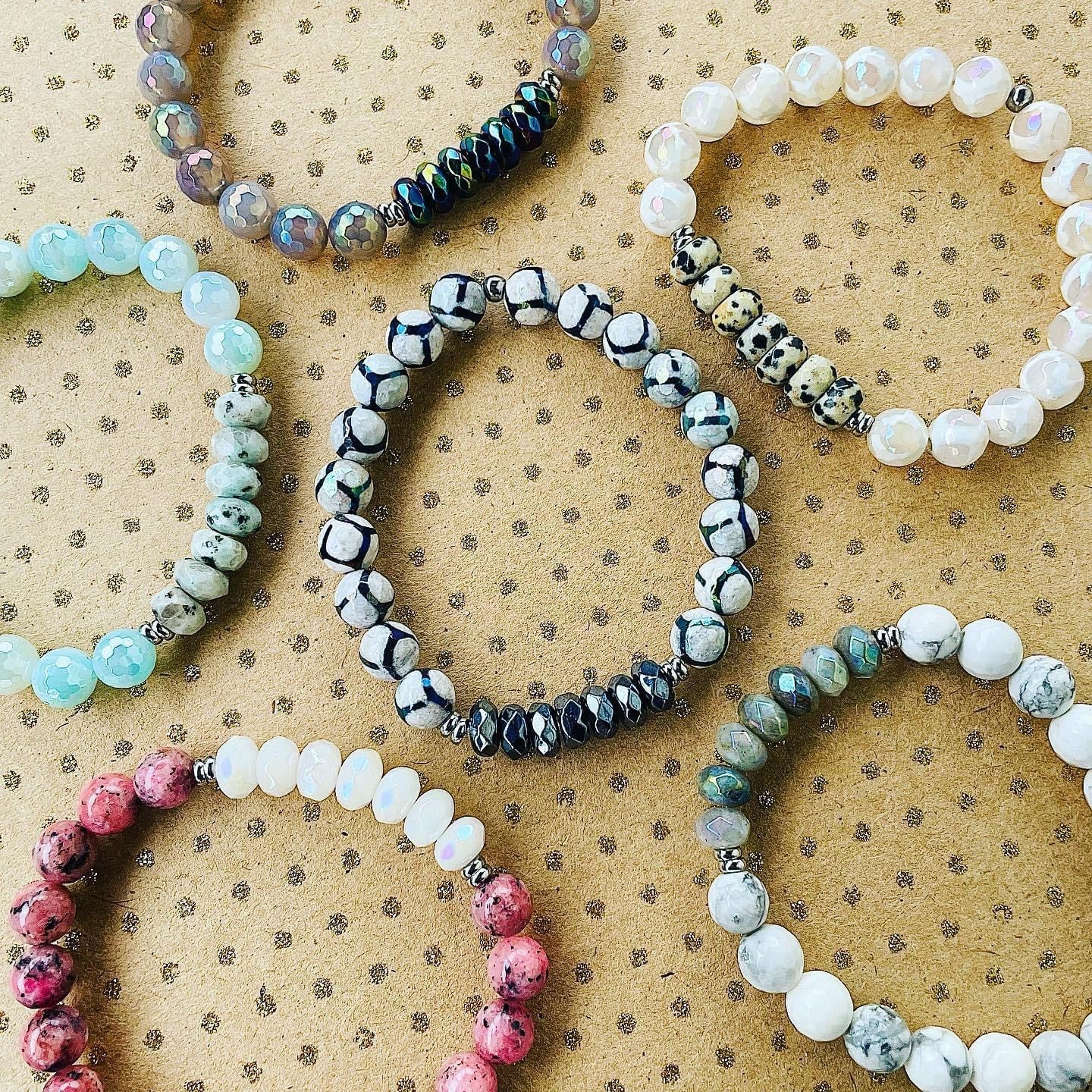 Positive Purpose - Rainbow Black Agate and Gray Agate Bracelet