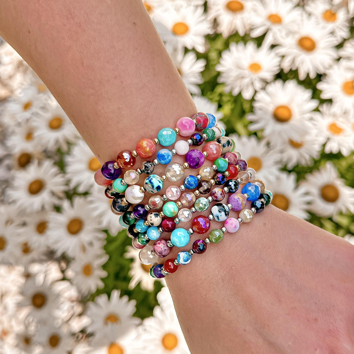 Featherly Confetti One of a Kind Beaded Stretch Bracelet Stackers