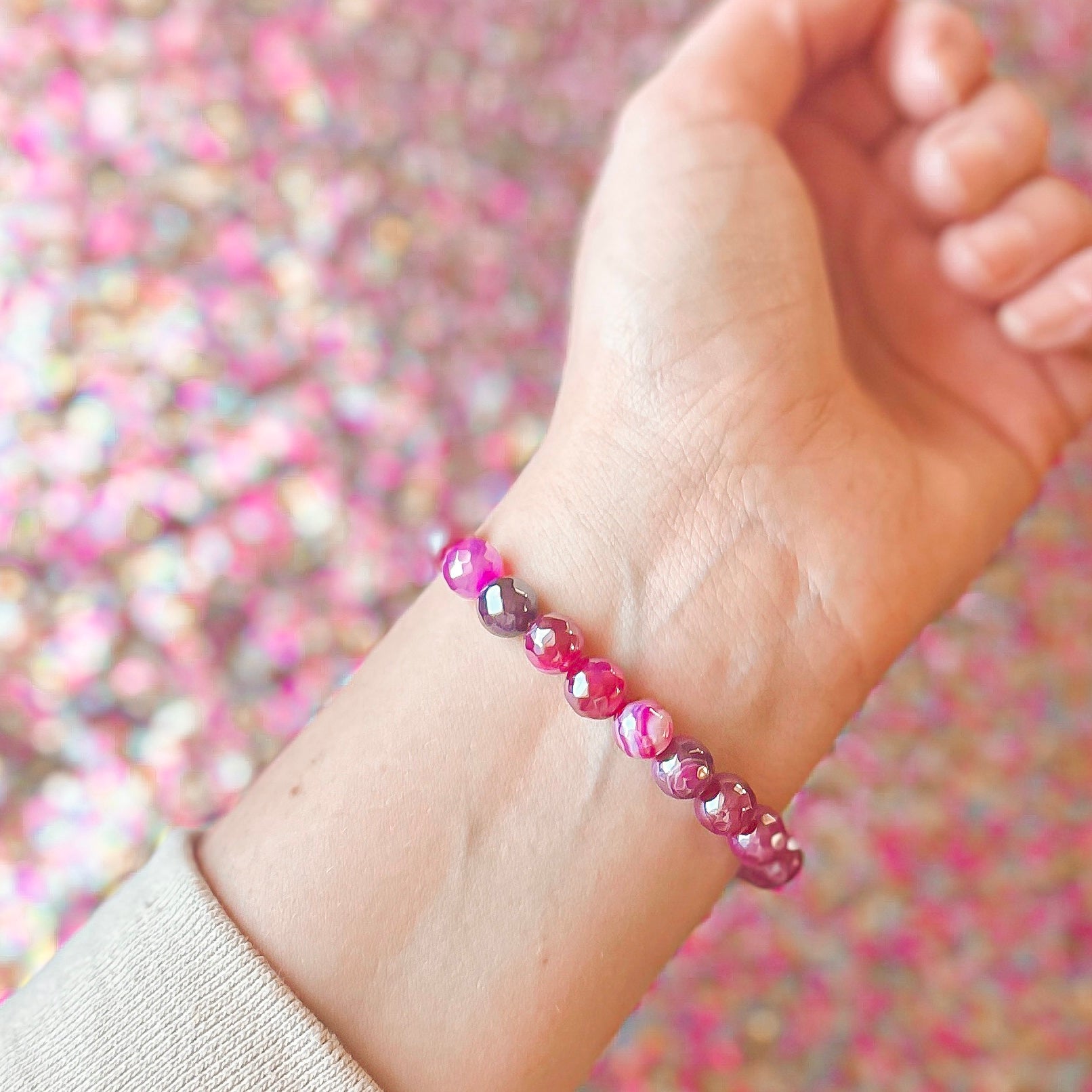 Balance - Fuchsia Banded Agate Faceted Stacker Bracelet