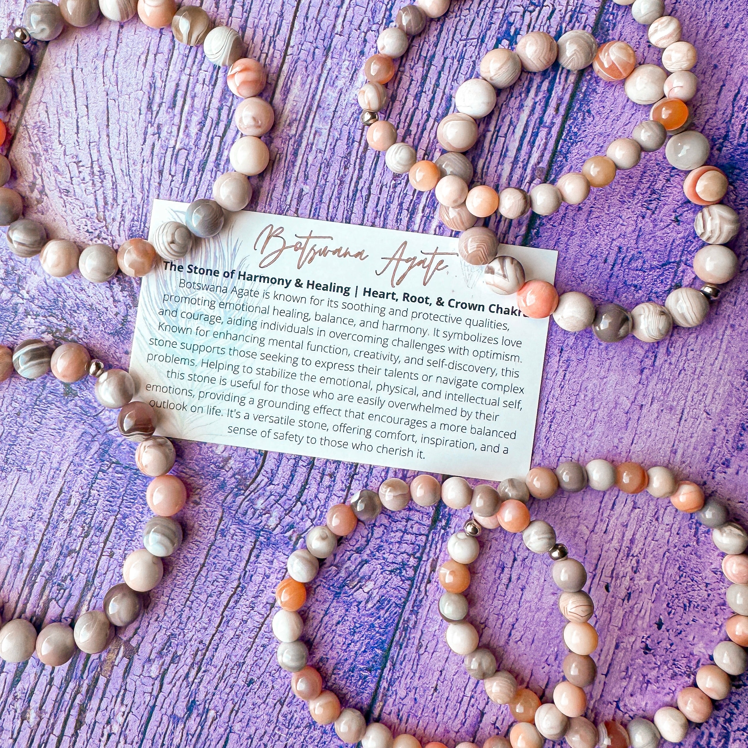 Featherly Pink Botswana Agate Stacker Bracelet the stone of Harmony and Healing