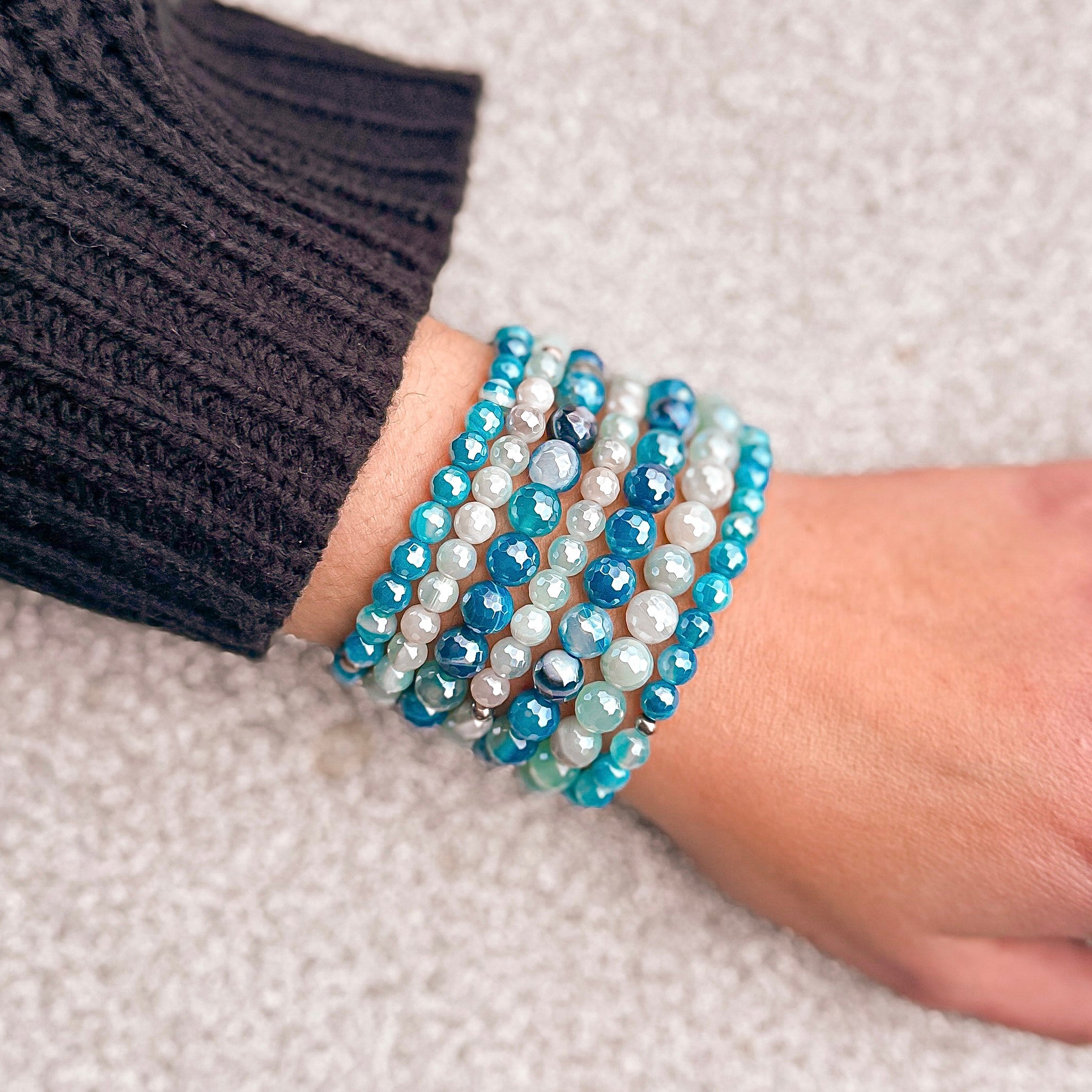 Balance - Light Blue Banded Agate Faceted Mini Stacker Bracelet