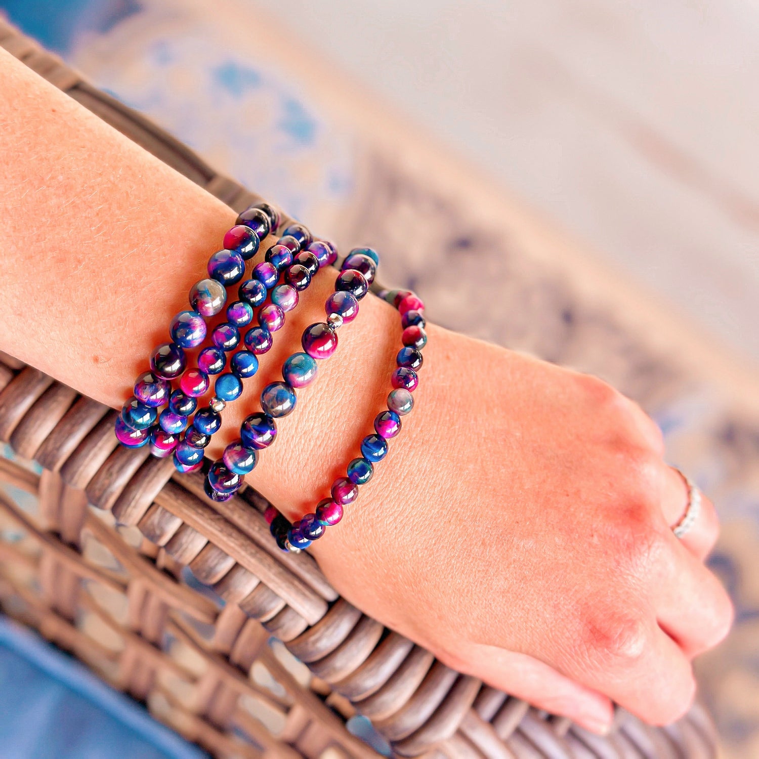 galaxy tiger's eye beaded bracelet
