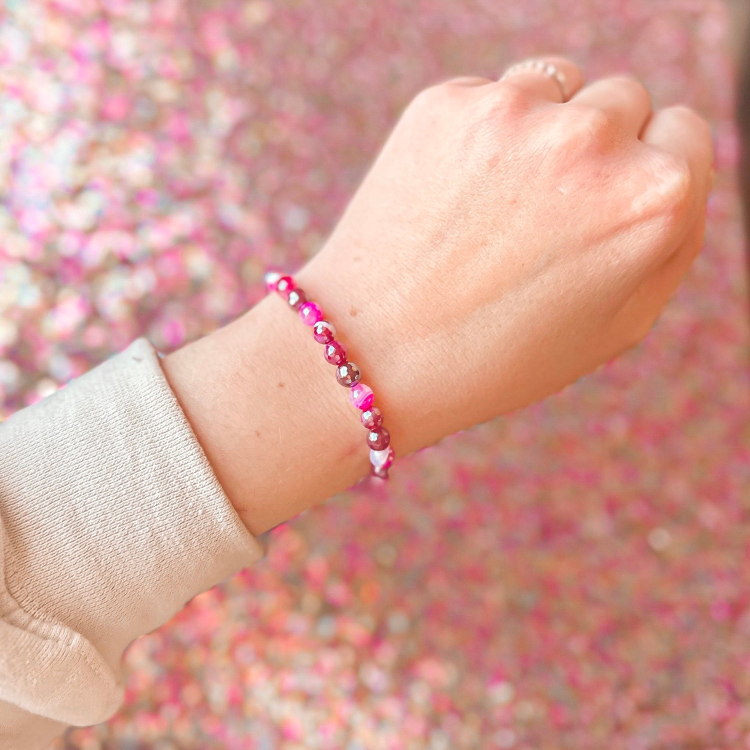 mini stacker bracelet from featherly in fuchsia agate
