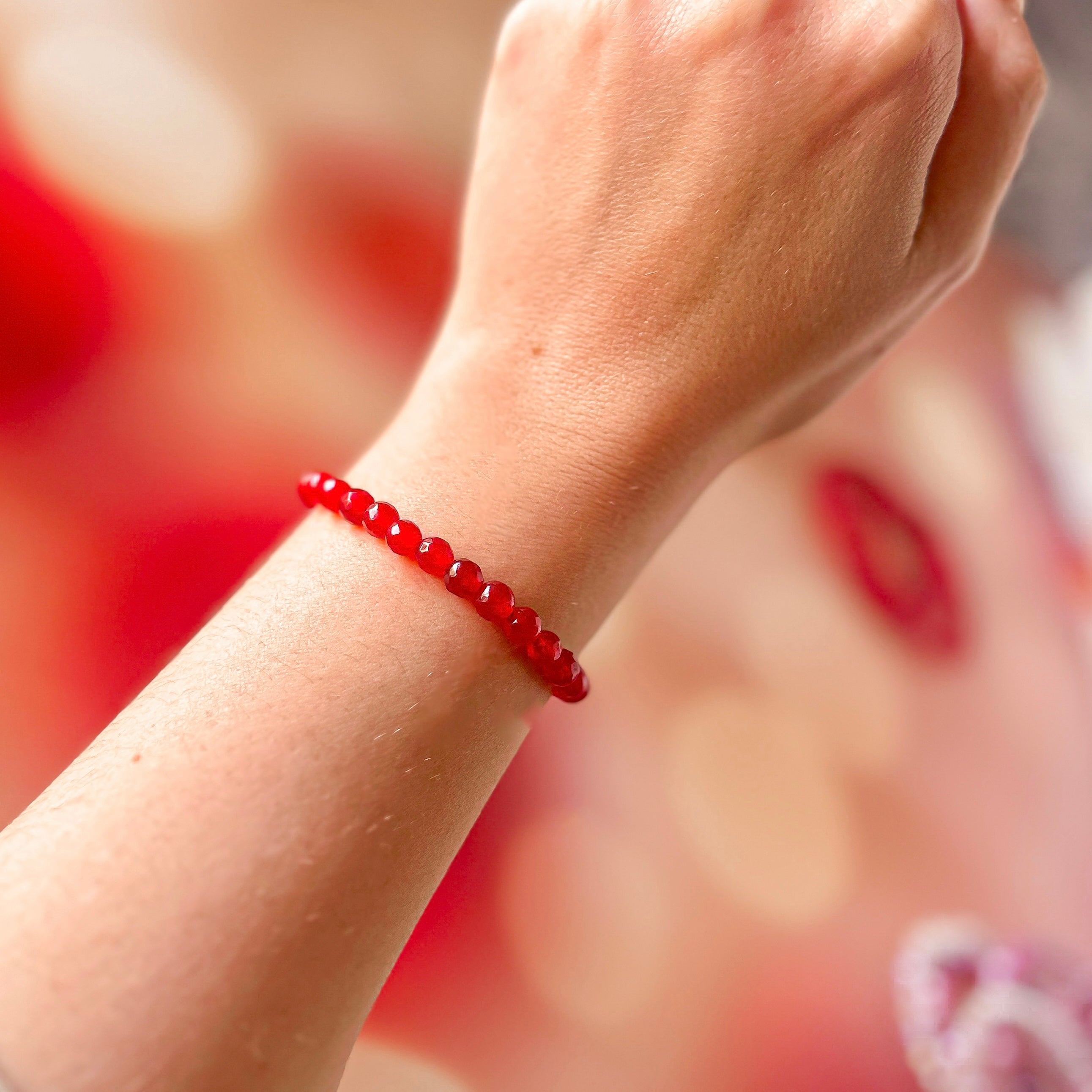 Love & Happiness - Red Jade Faceted Mini Stacker Bracelet