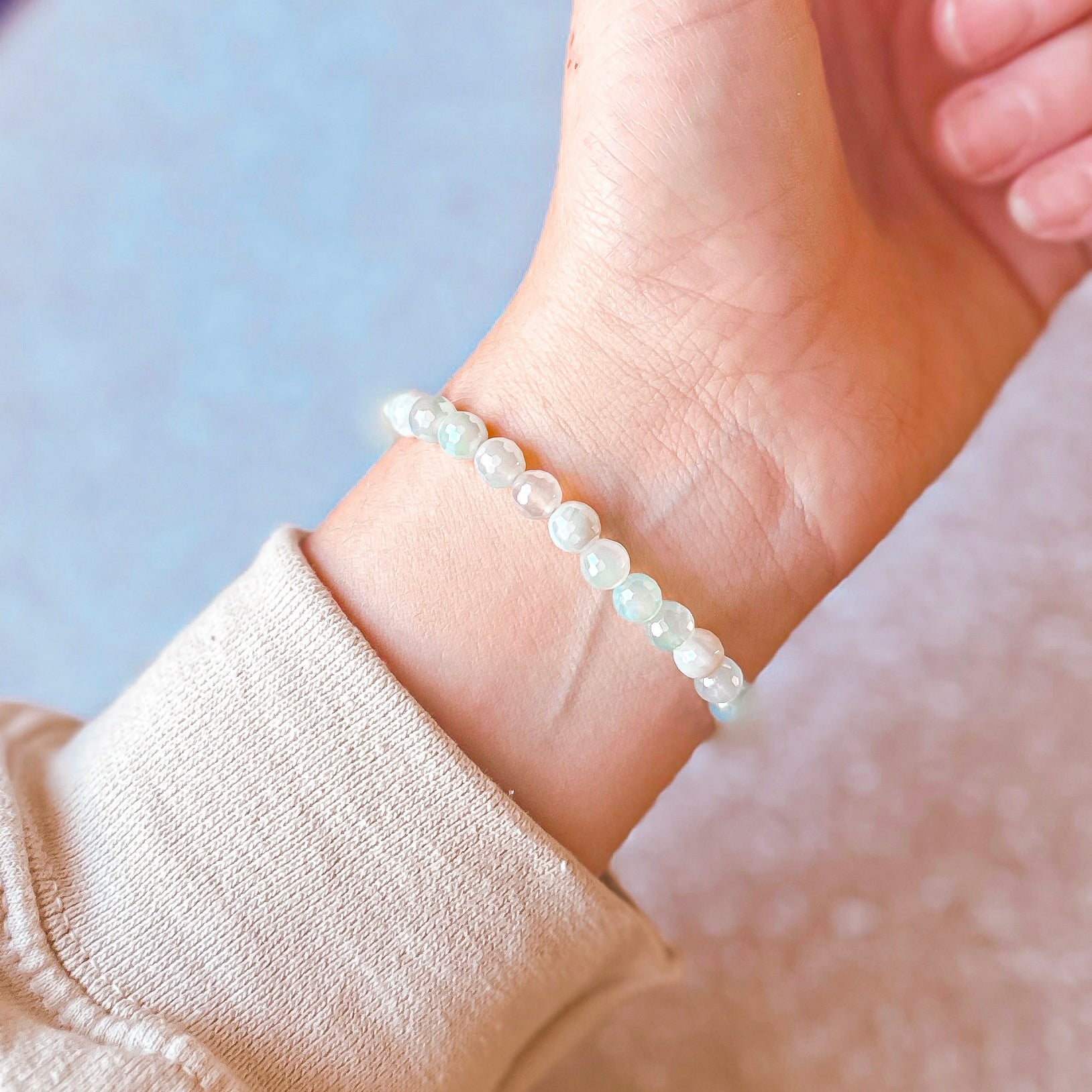 Balance - Light Blue Banded Agate Faceted Mini Stacker Bracelet