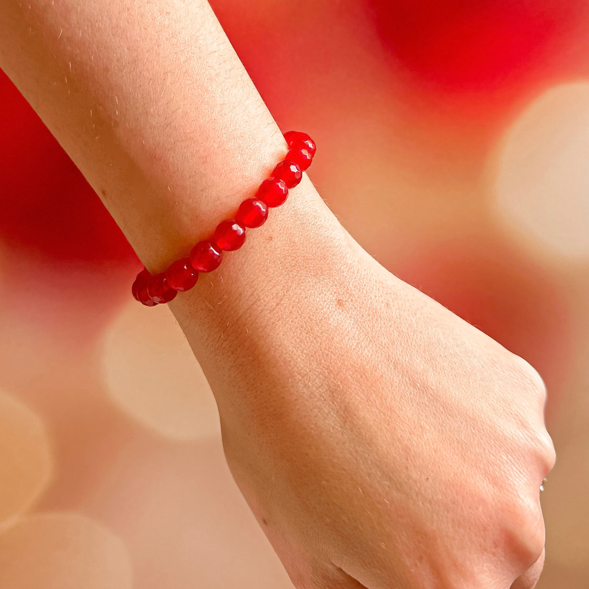 Love & Happiness - Red Jade Faceted Stacker Bracelet