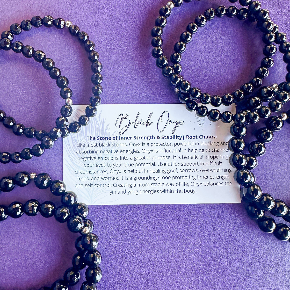black onyx faceted beaded gemstone bracelet