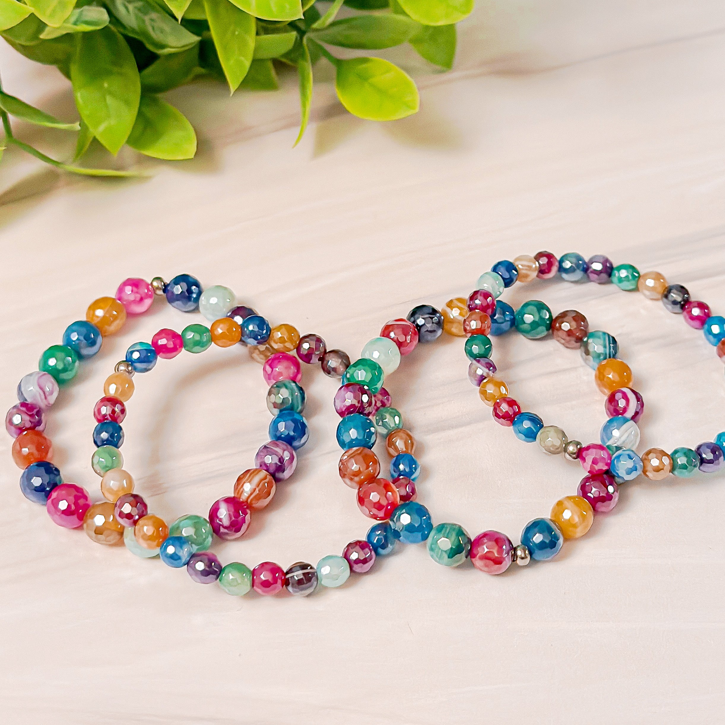 Balance - Rainbow Banded Agate Faceted Stacker Bracelet