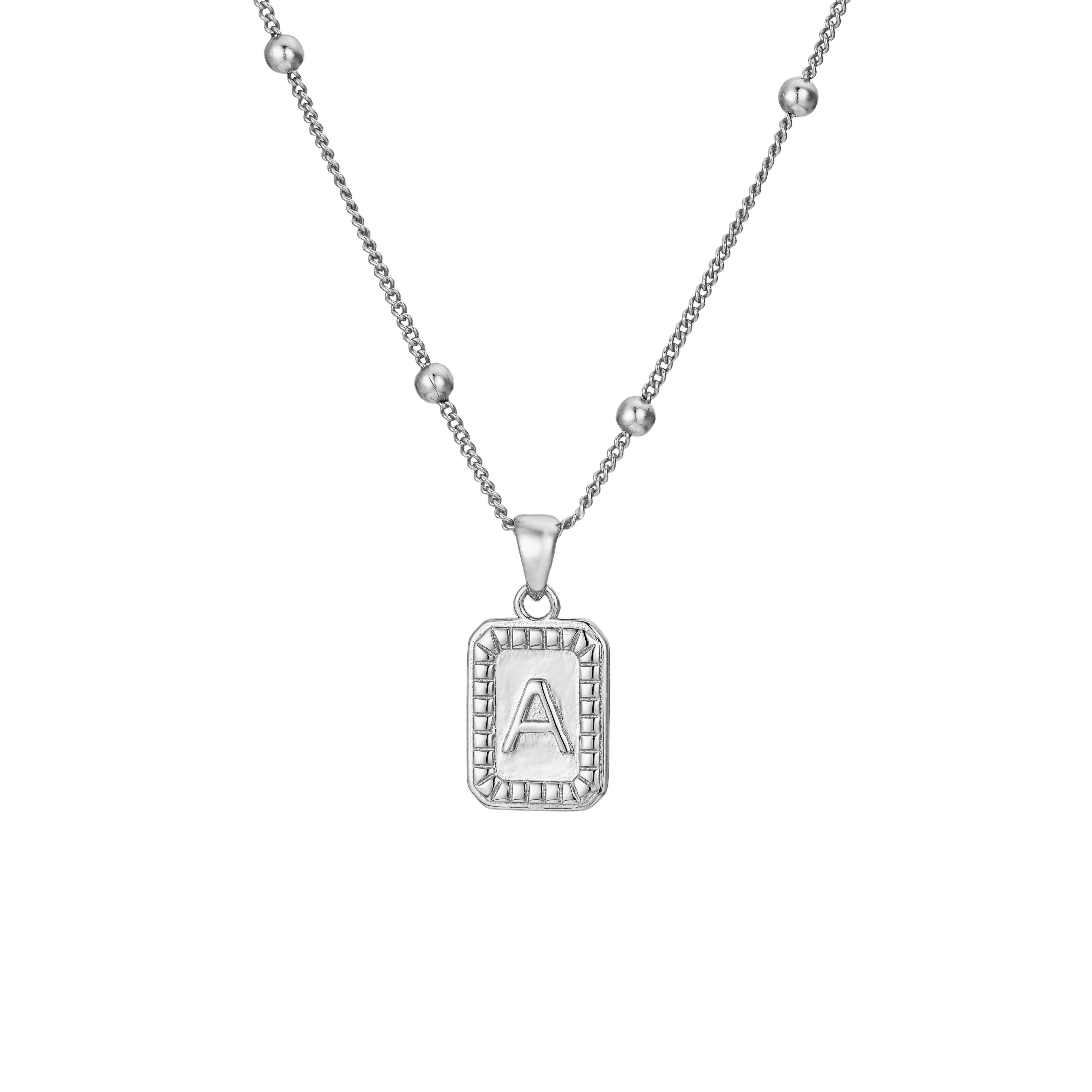 silver necklace with initial A in sterling silver