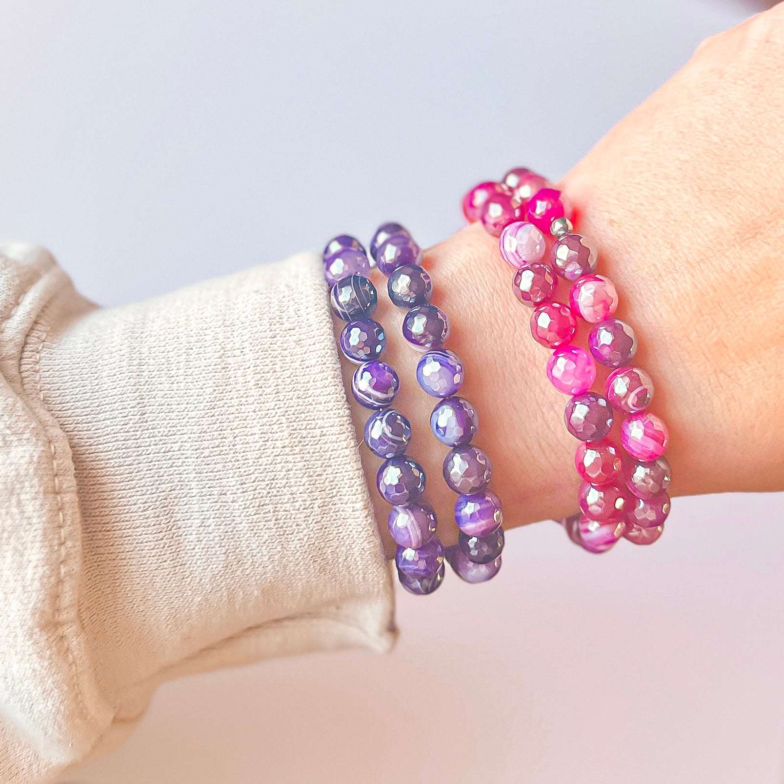 Balance - Fuchsia Banded Agate Faceted Stacker Bracelet