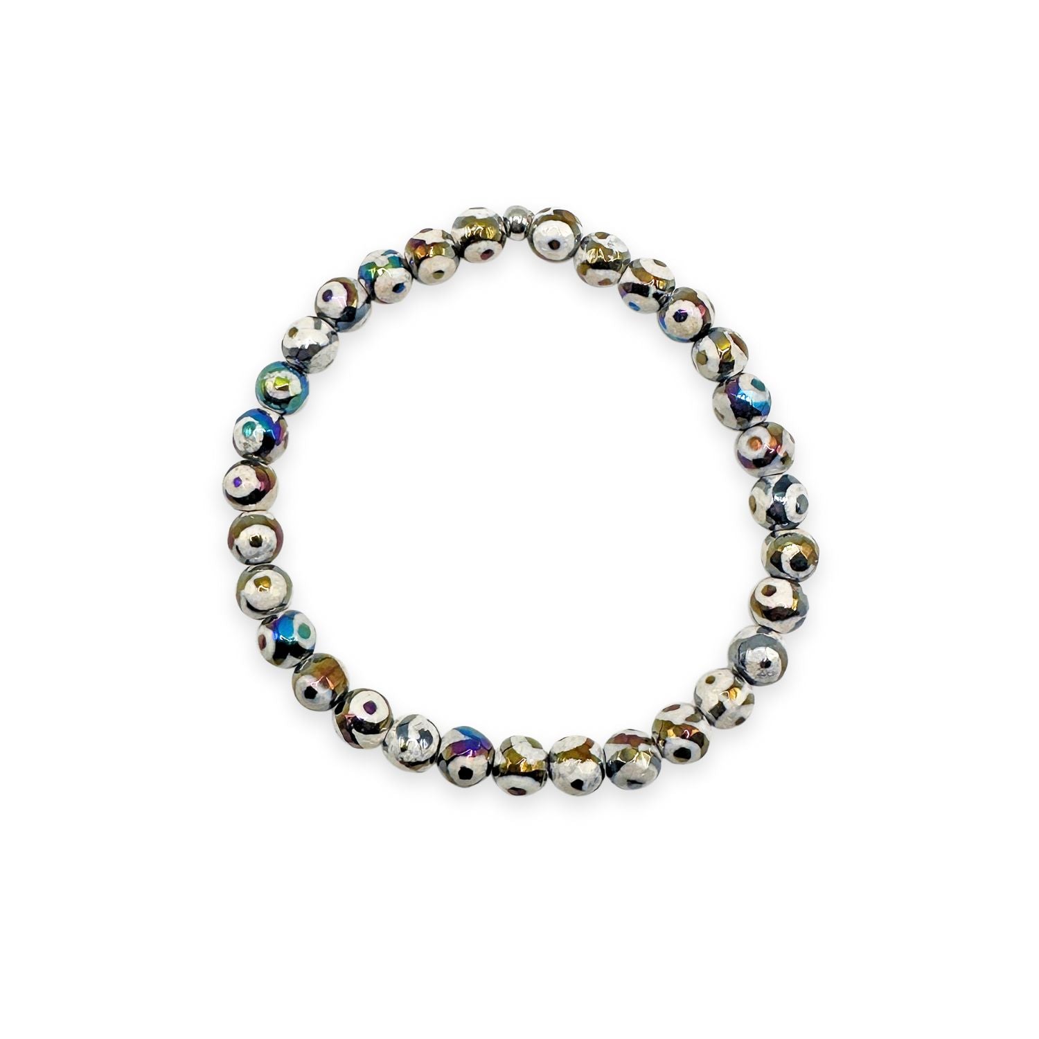 womens beaded bracelet in 6mm black evil eye tibetan agate from Featherly