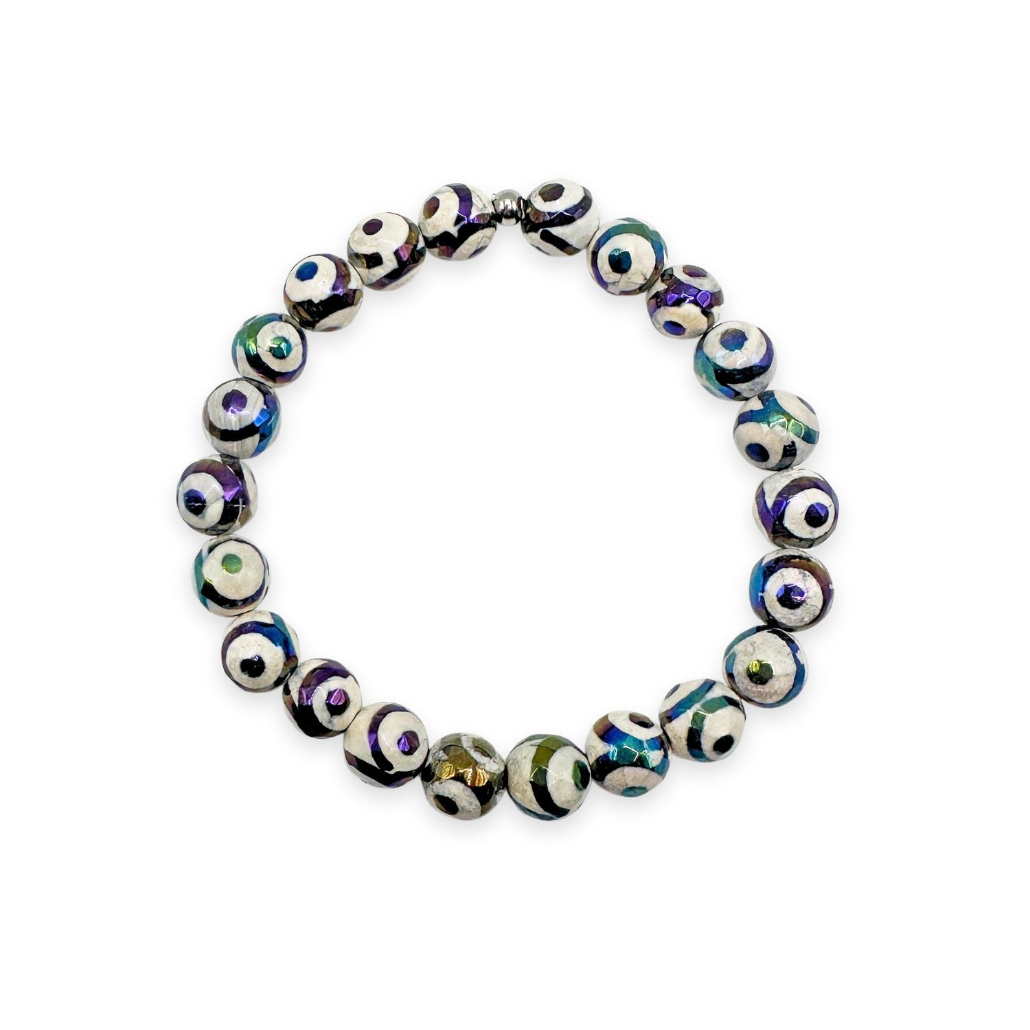womens beaded bracelet in 8mm black evil eye tibetan agate from Featherly