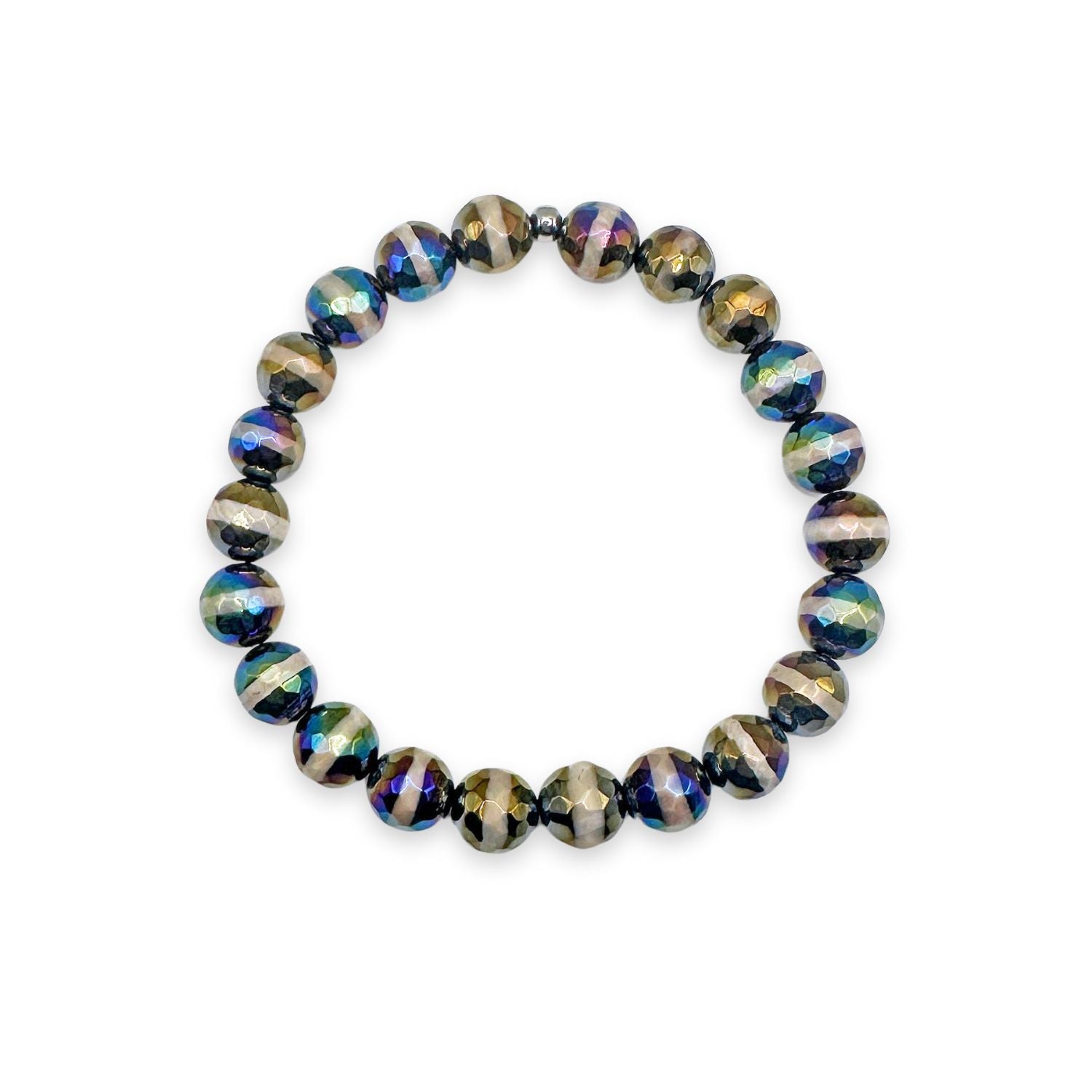 womens beaded bracelet in 8mm rainbow black lined tibetan agate from Featherly