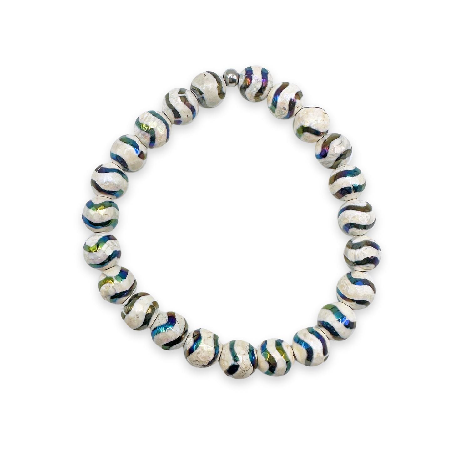 womens beaded bracelet in 8mm black wave tibetan agate from Featherly