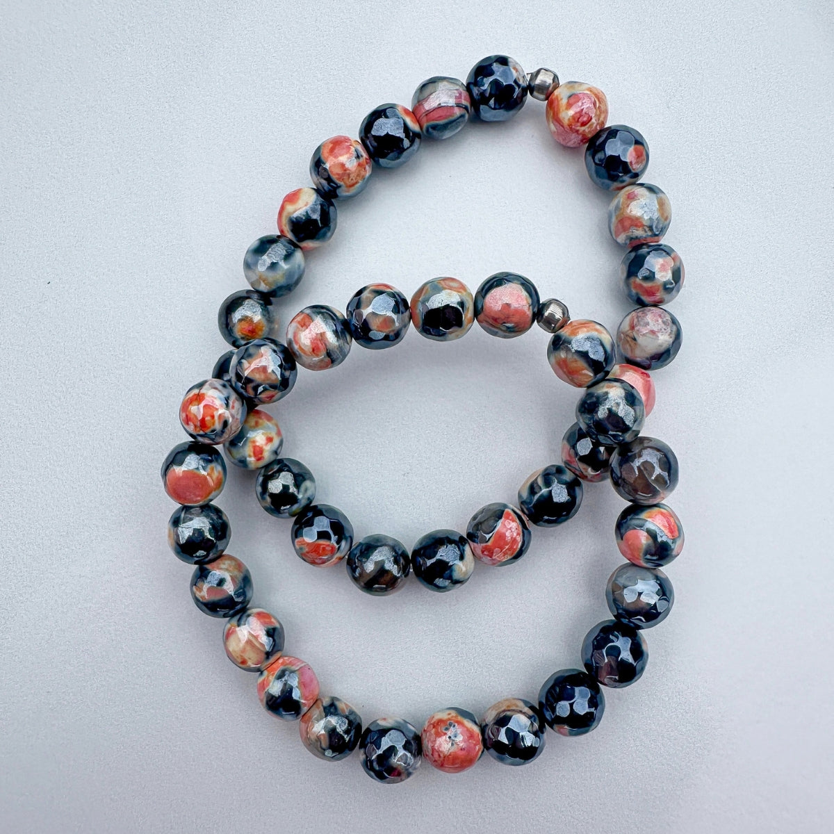 Mystic Orange and Black Fire Agate Faceted Bracelet