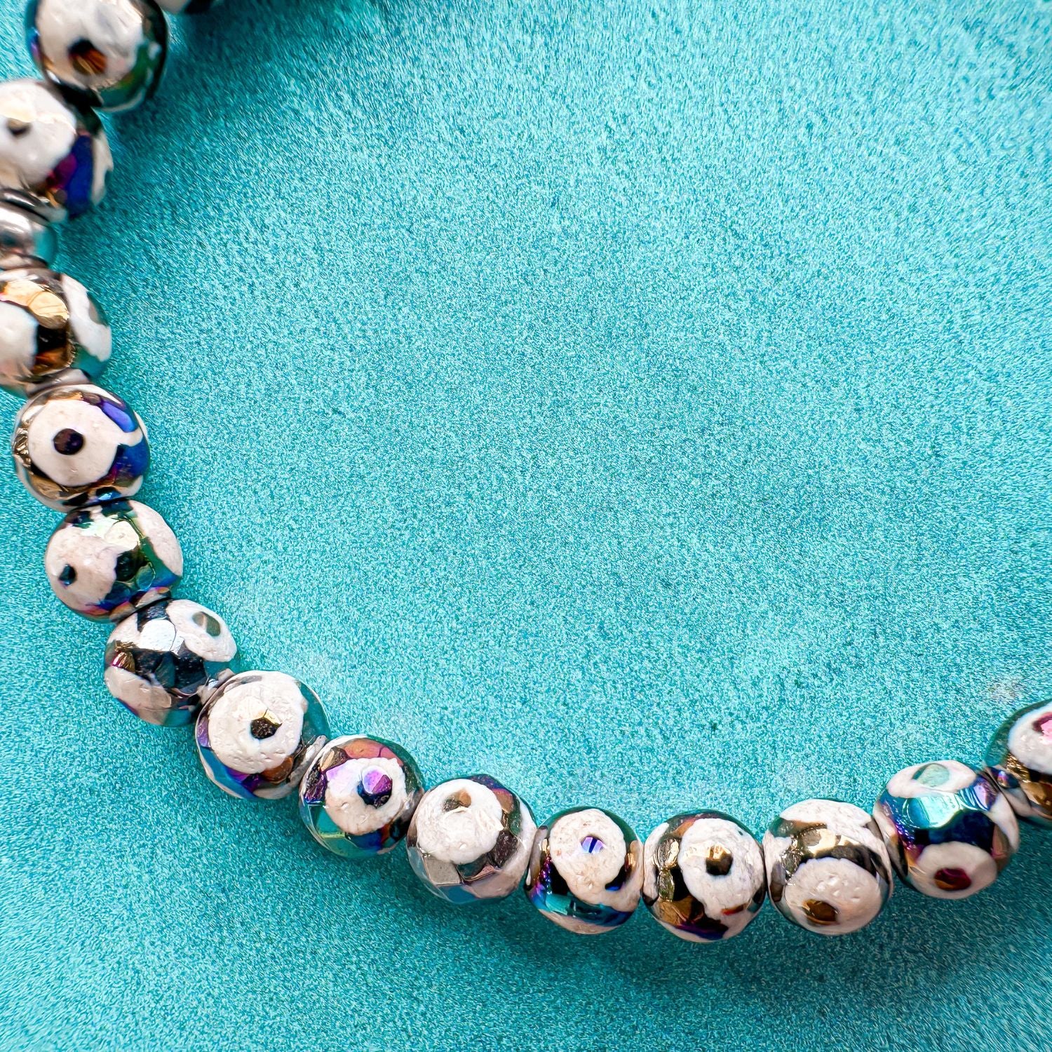 Protection & Balance - Black Evil Eye Tibetan Agate Faceted Mini Stacker Bracelet