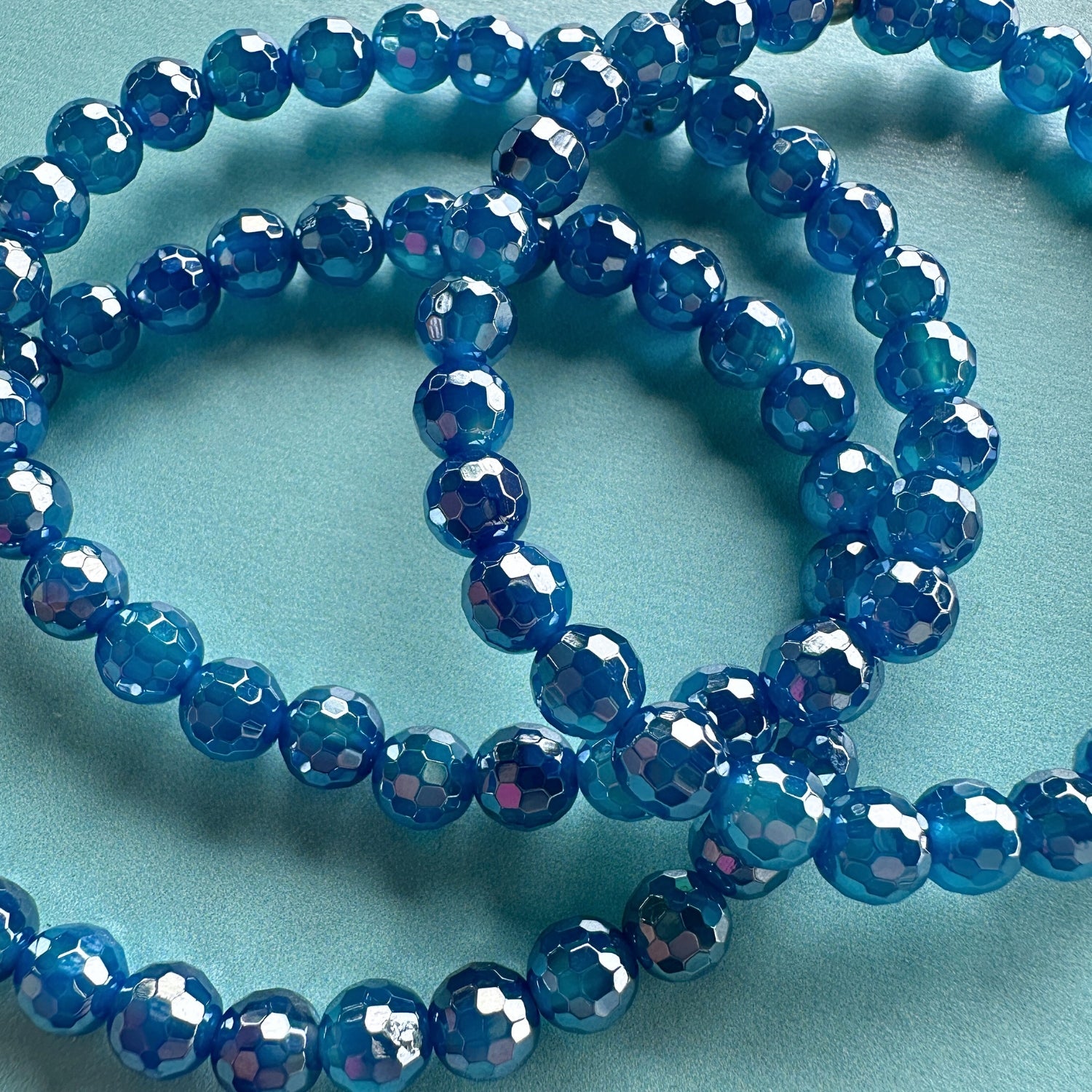 6mm sparkly blue agate stretch bracelet
