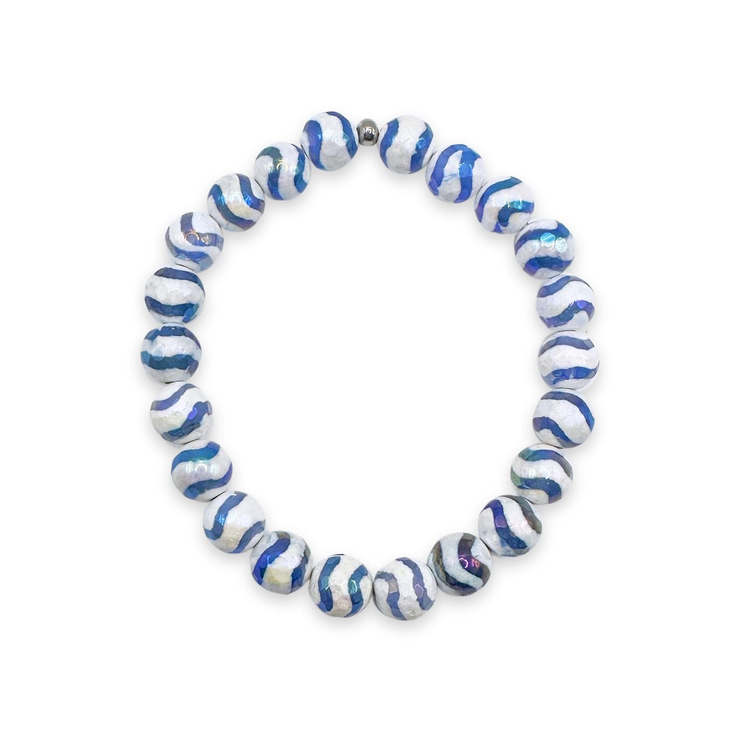 womens beaded bracelet in 8mm blue wave tibetan agate from Featherly