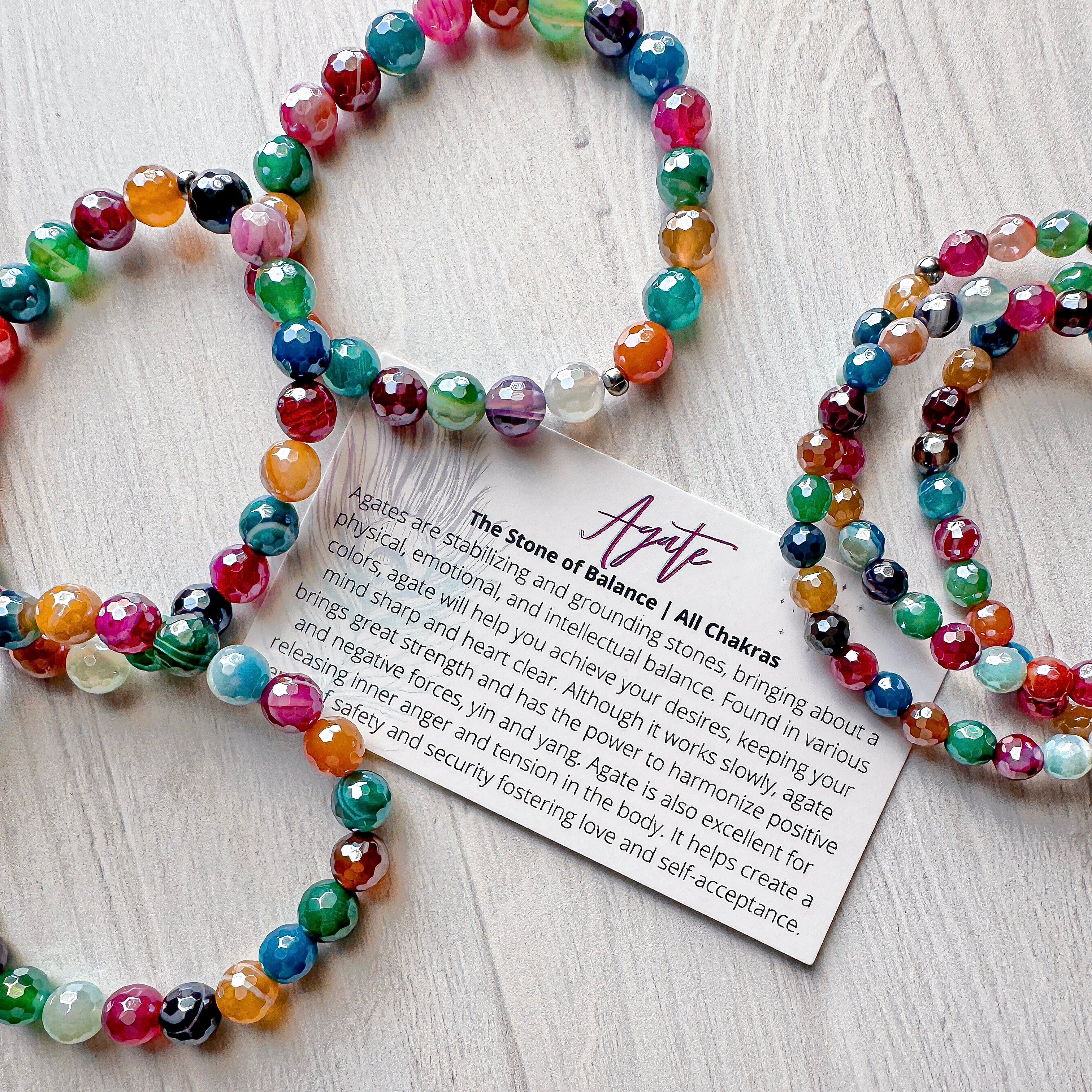 Balance - Rainbow Banded Agate Faceted Stacker Bracelet