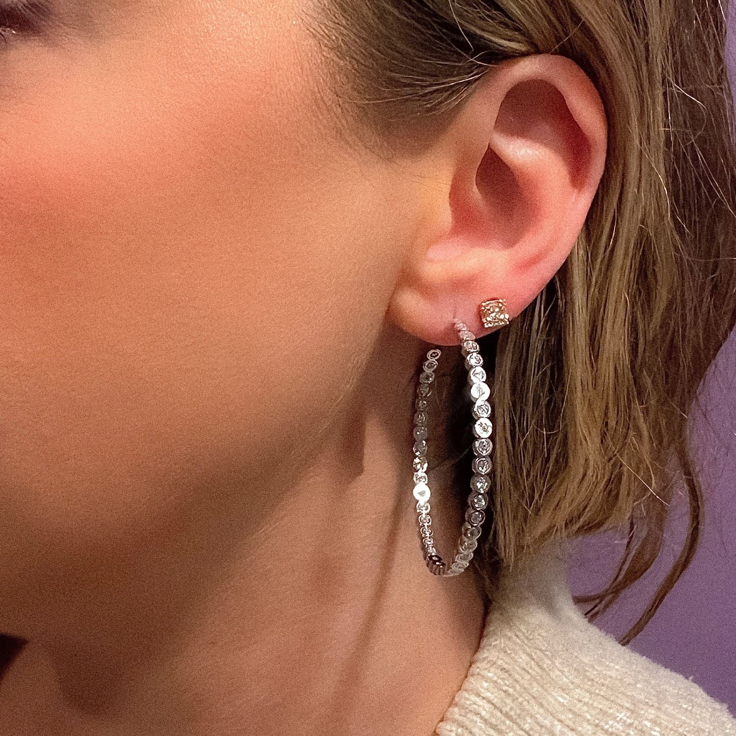 CZ Double Bezel Hoop Earrings