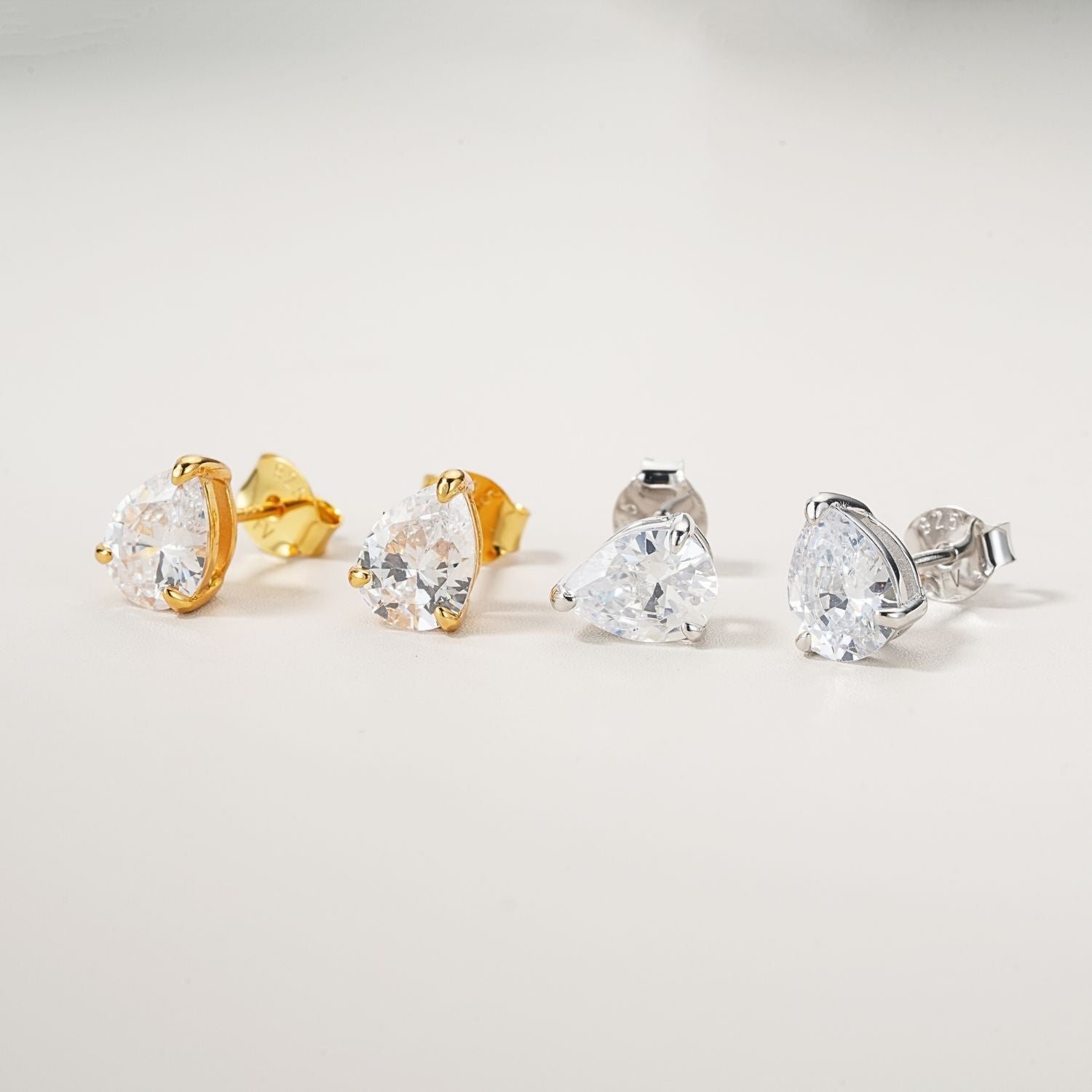 CZ Pear Stud Earrings