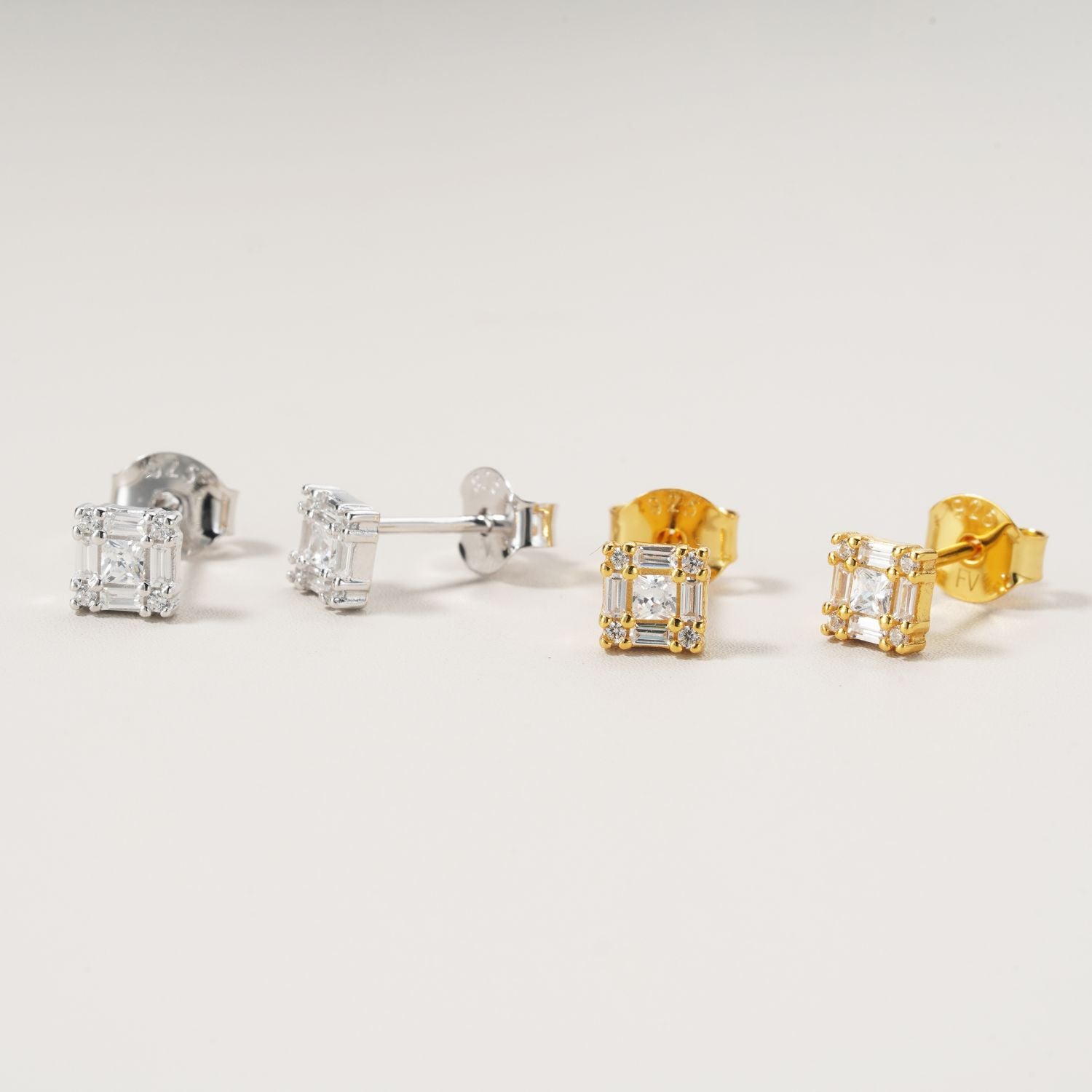 CZ Cluster Square Stud Earrings