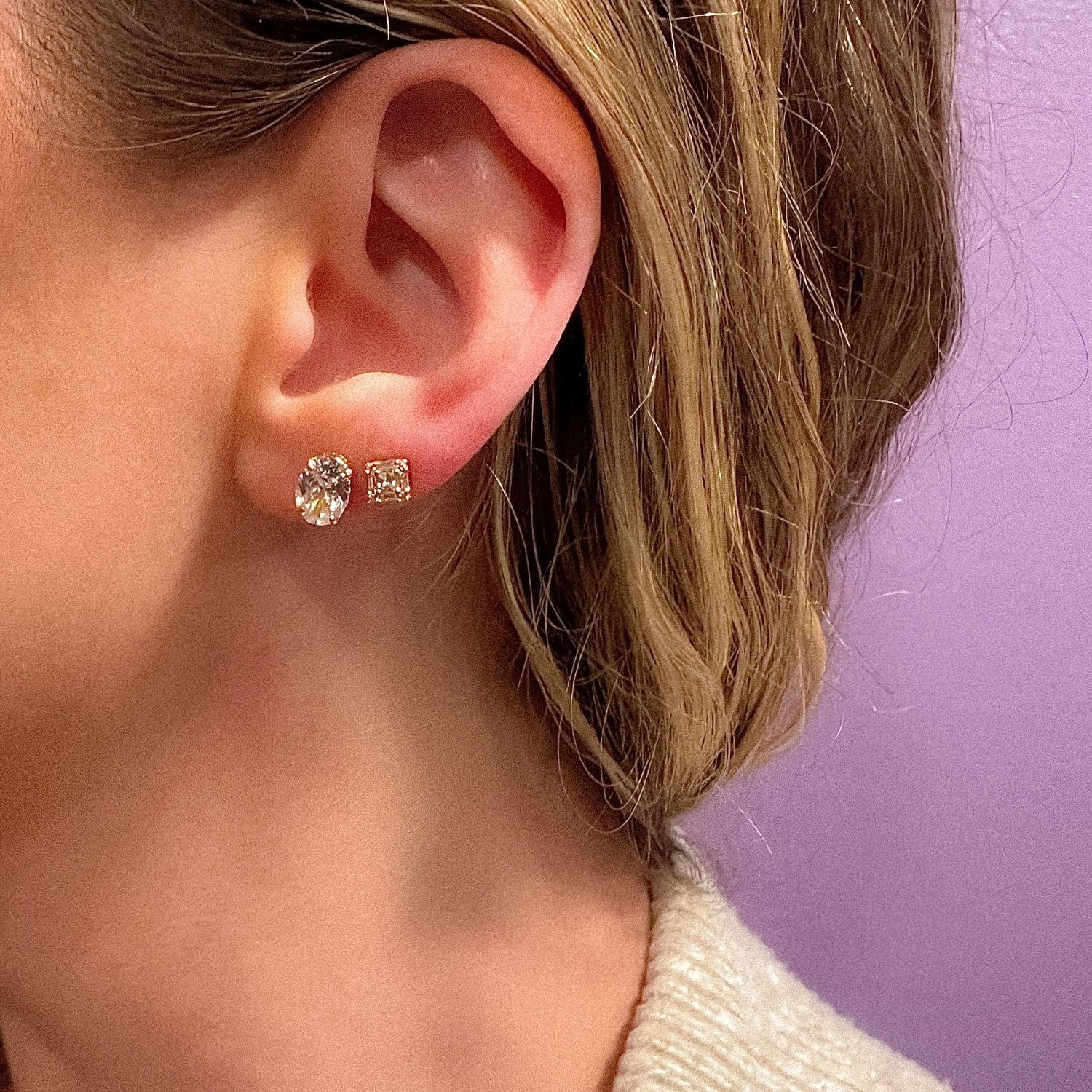 CZ Oval Stud Earrings