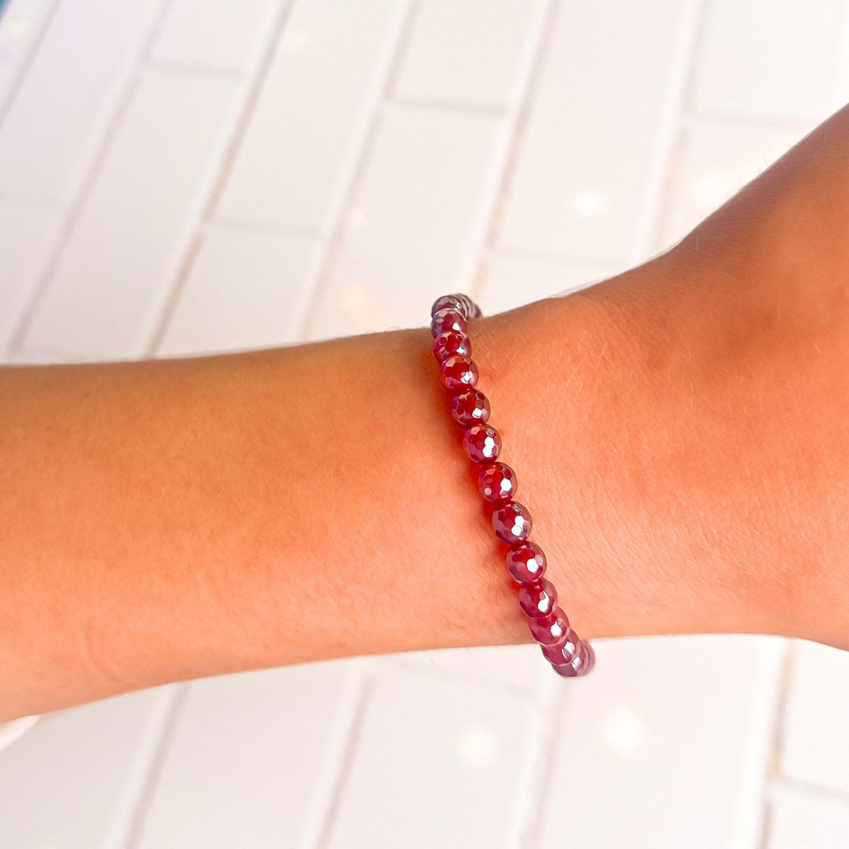 mini stacker bracelet from featherly in black cherry agate
