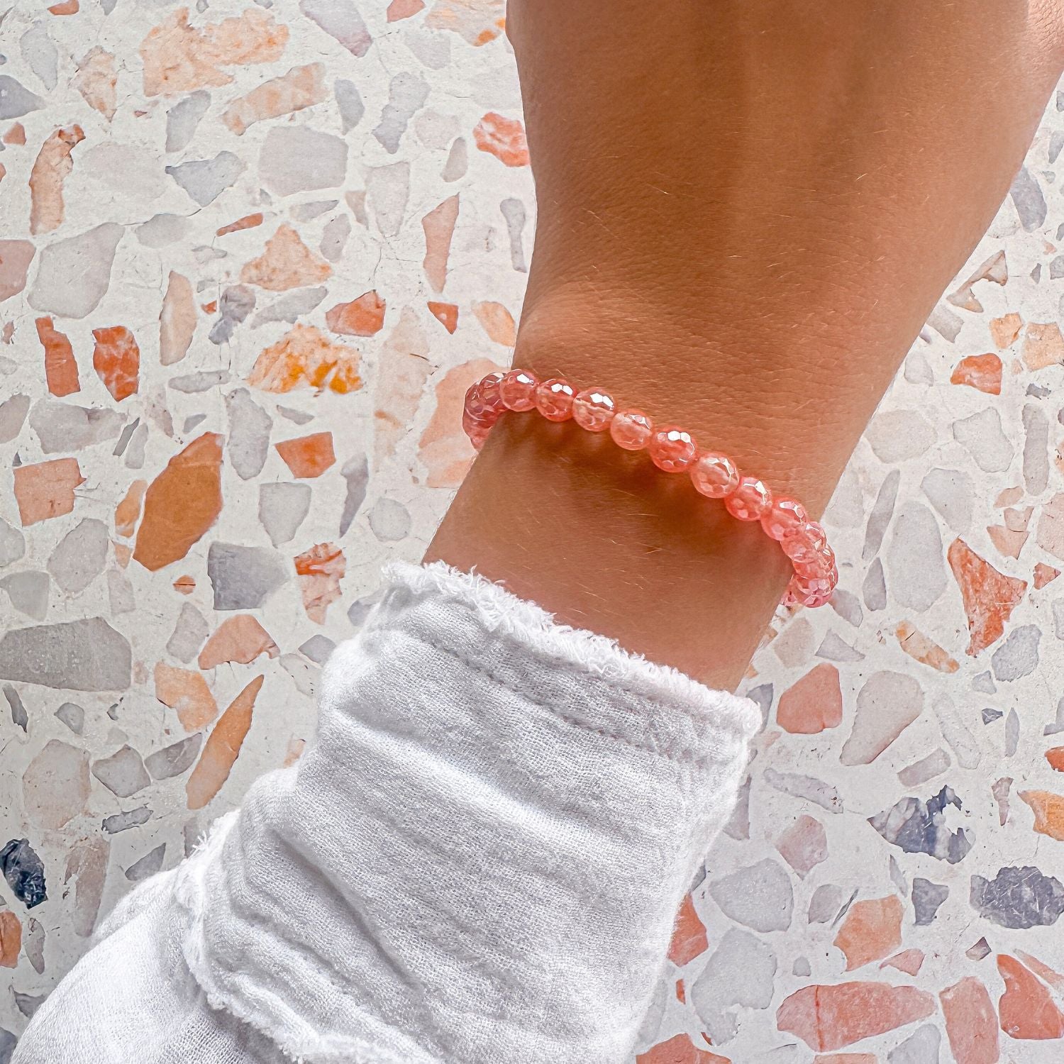mini stacker bracelet from featherly in cherry quartz