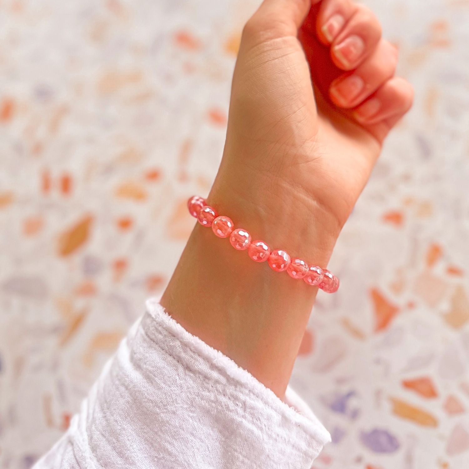 stacker bracelet from featherly in cherry quartz