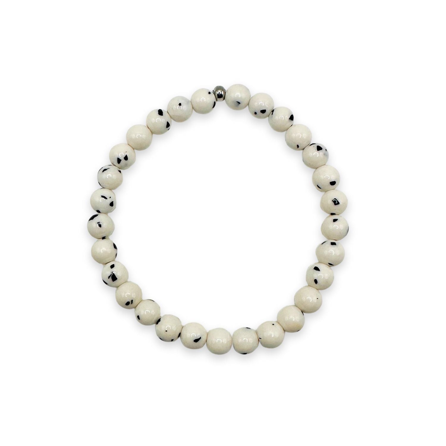 womens beaded bracelet in 6mm dalmatian jade from Featherly