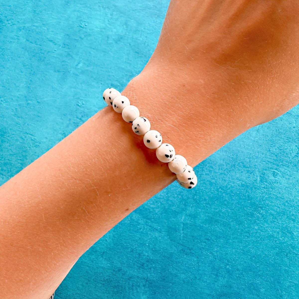 stacker bracelet from featherly in dalmatian jade