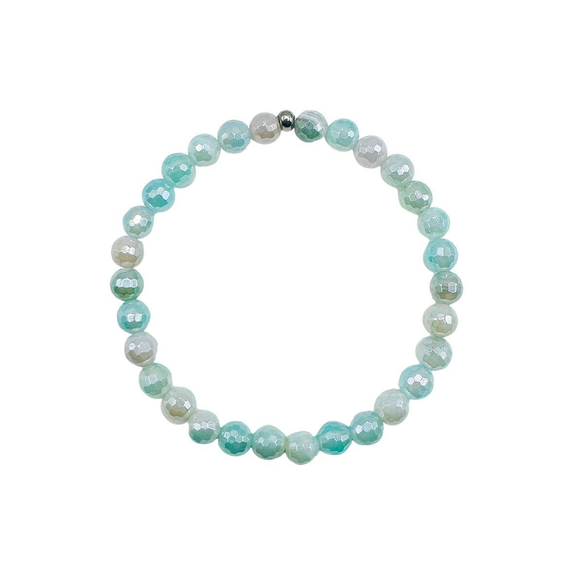 Featherly  Light Blue Banded Agate Faceted Mini Stacker Beaded Gemstone Bracelet