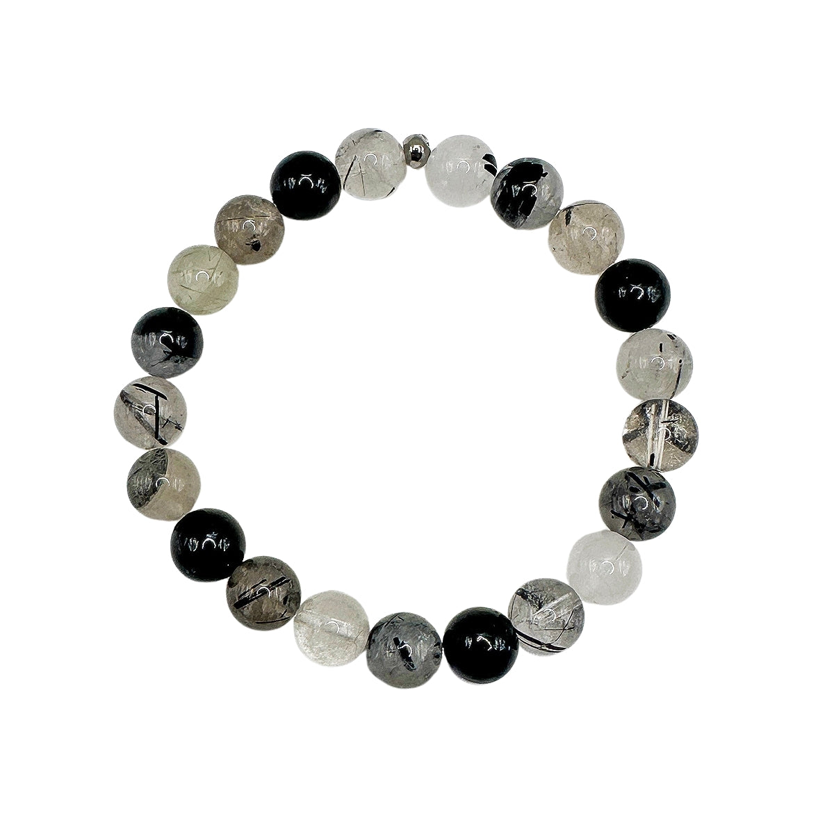 Featherly Black Rutilated Quartz Crystal Gemstone Stacker Beaded 
Bracelet