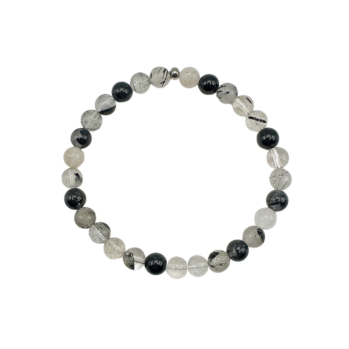 Featherly Black Rutilated Quartz Mini Stacker Crystal Gemstone Beaded 
Bracelet