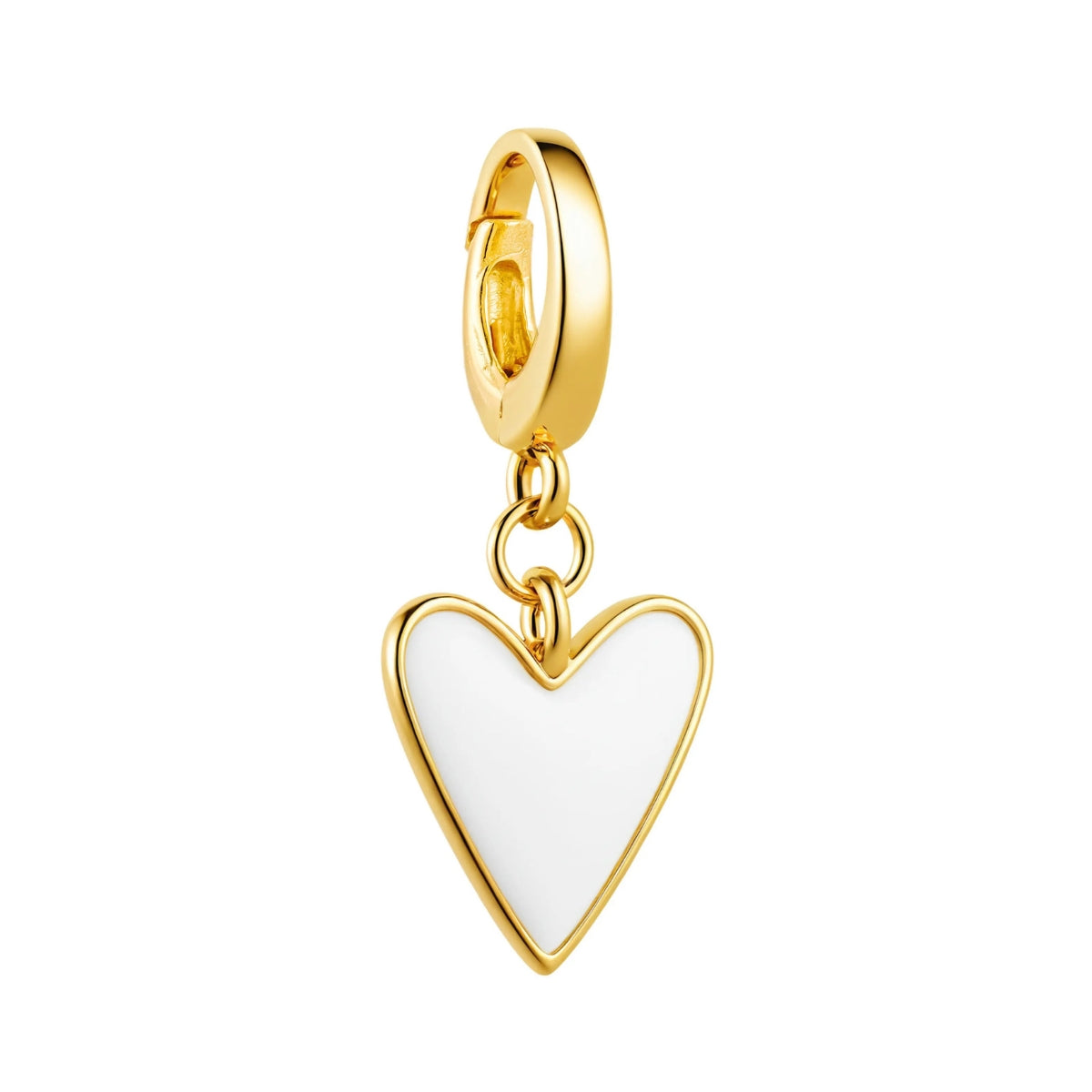 gold heart charm for bracelet and necklace with white enamel