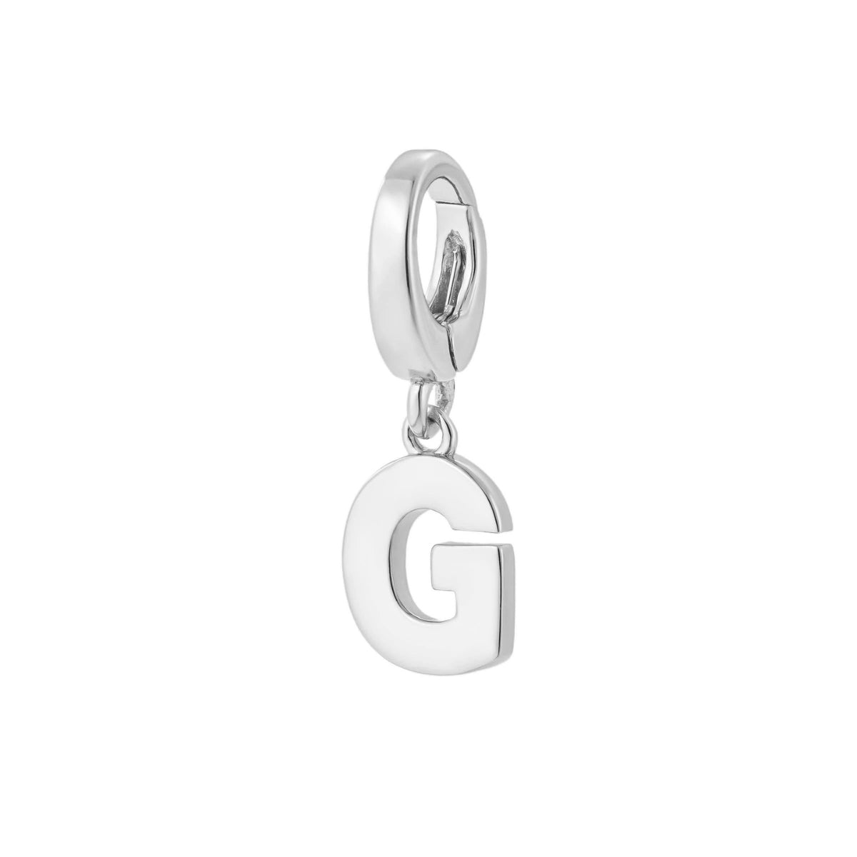 sterling silver initial G charm for necklace or bracelet from featherly - clip on charms