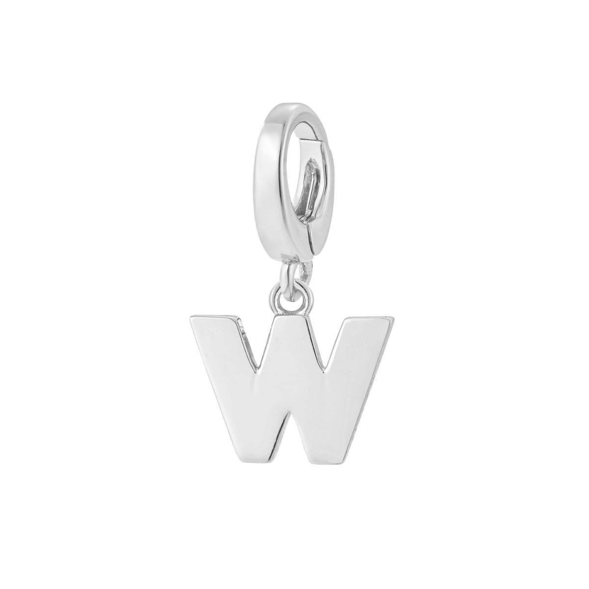 sterling silver initial W charm for necklace or bracelet from featherly - clip on charms