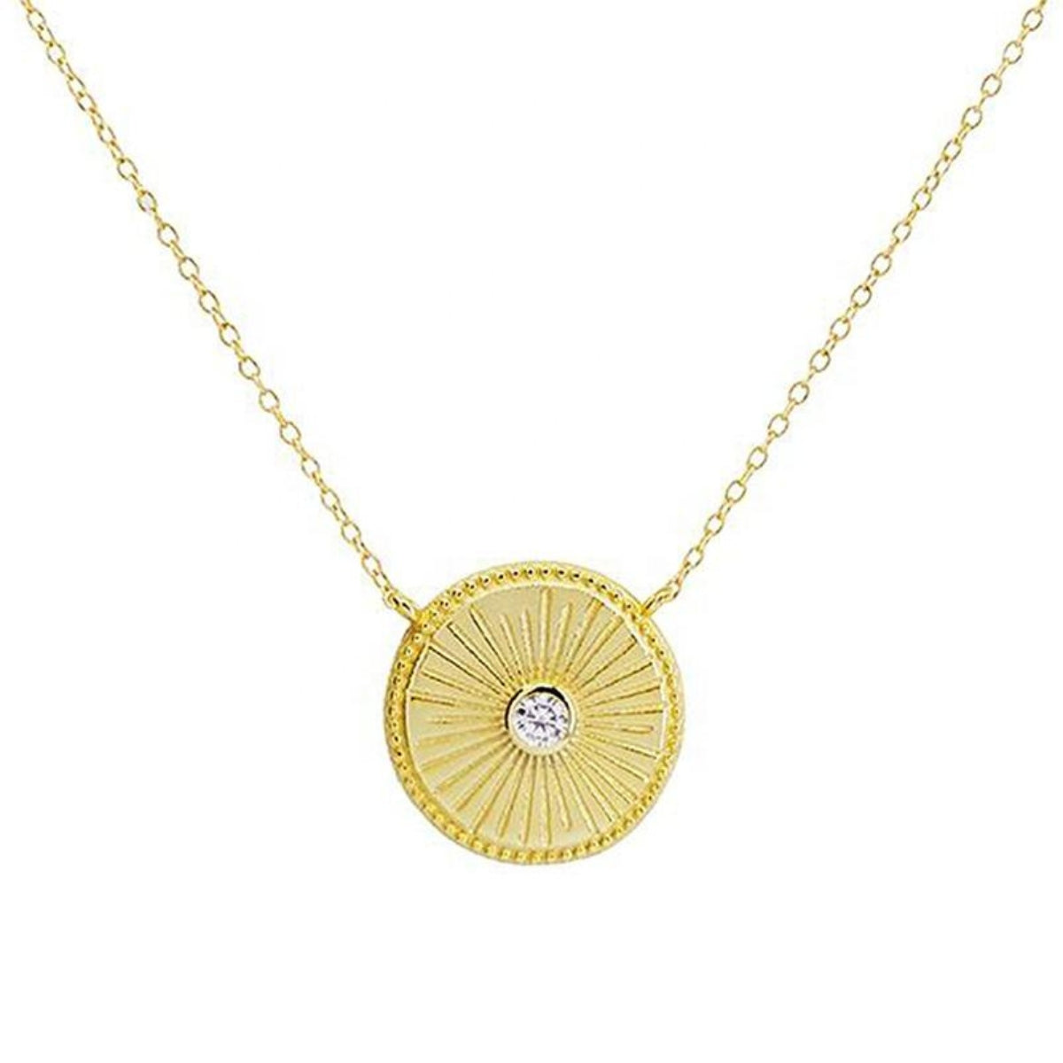 Featherly Starburst CZ Coin Necklace in gold