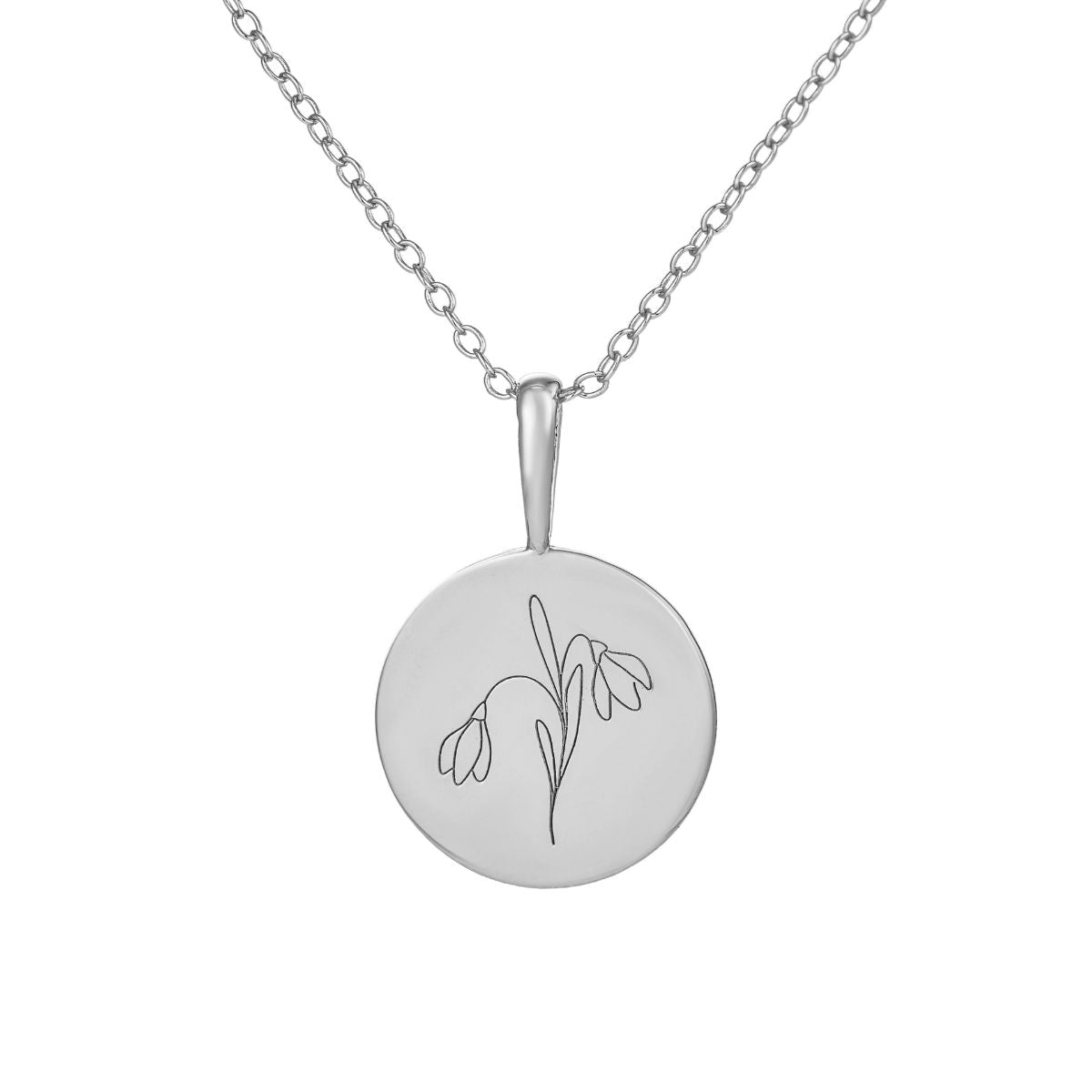 Featherly January birth flower necklace in sterling silver on adjustable chain