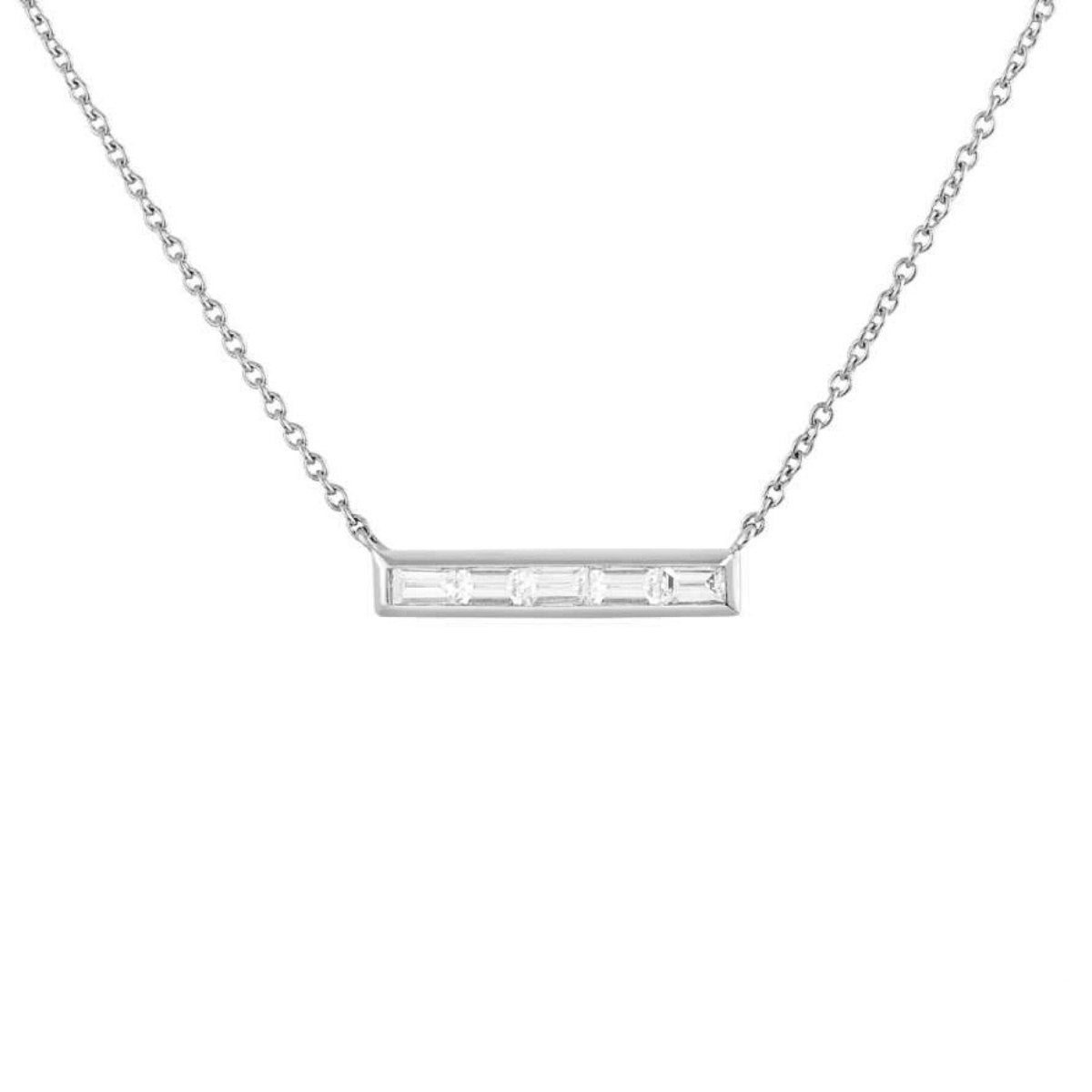 Featherly Sterling Silver CZ Bar Necklace in Silver